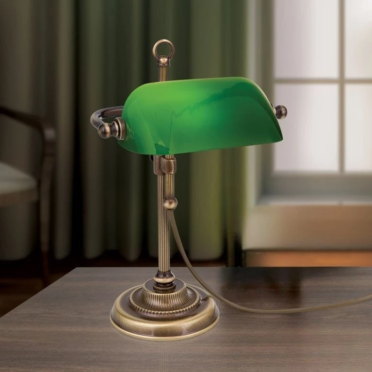 Stona lampa HARVARD, patina, zeleni stakleni abažur, visina 32 cm - 1