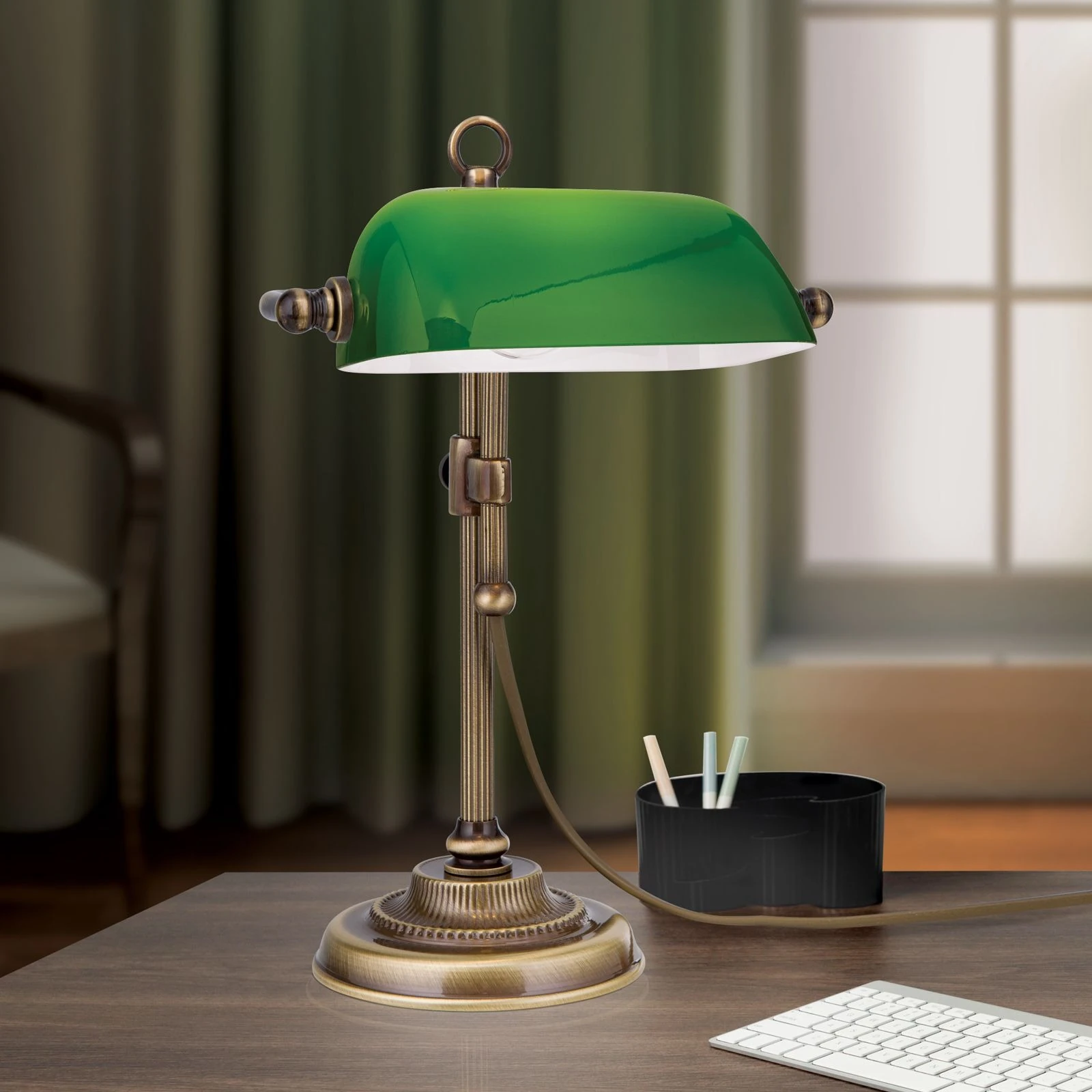 Stona lampa HARVARD, patina, zeleni stakleni abažur, visina 32 cm - 2