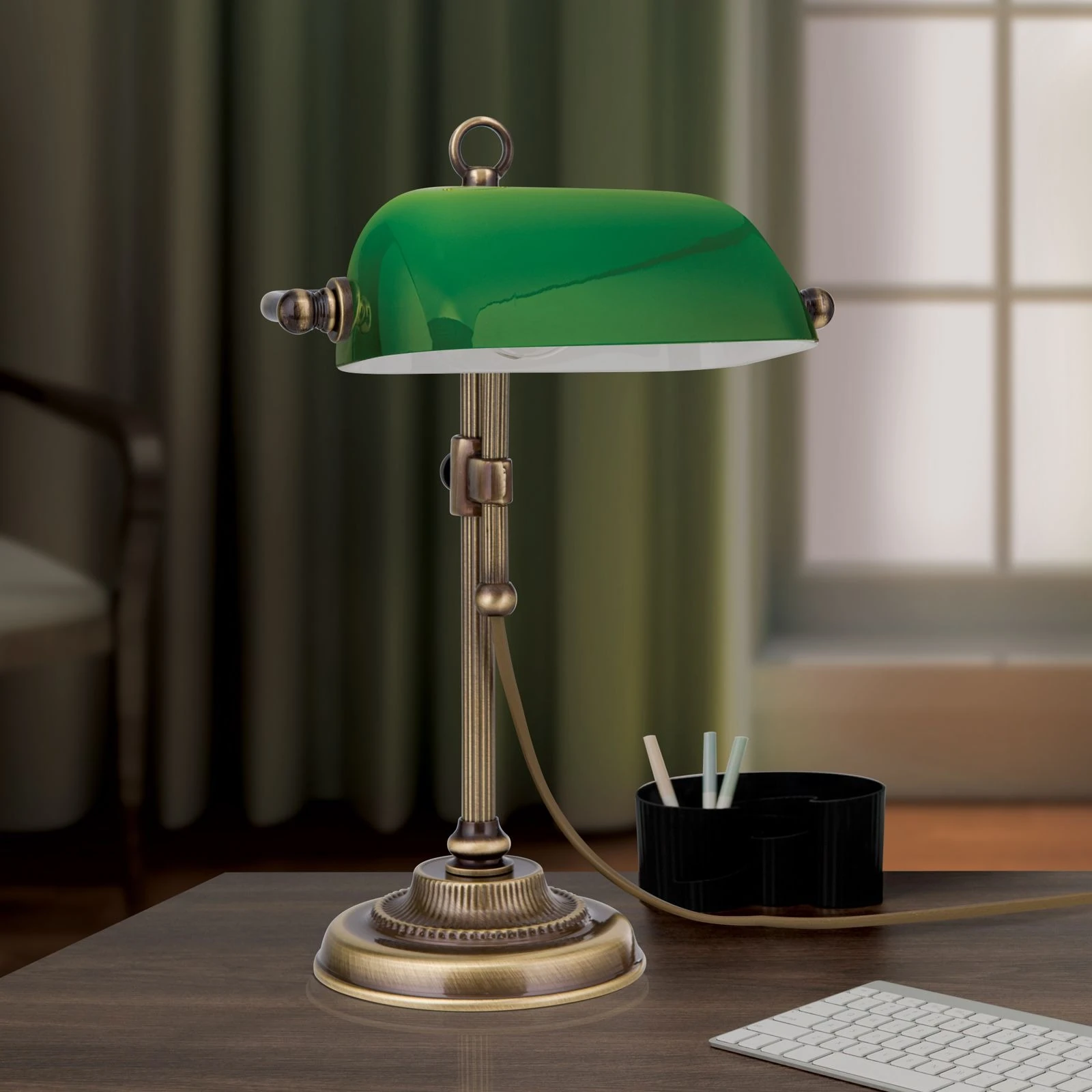 Stona lampa HARVARD, patina, zeleni stakleni abažur, visina 32 cm - 3