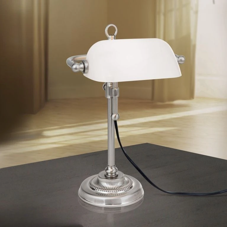 Stona lampa HARVARD, satin hrom, opalno belo staklo, visina 32 cm - 1