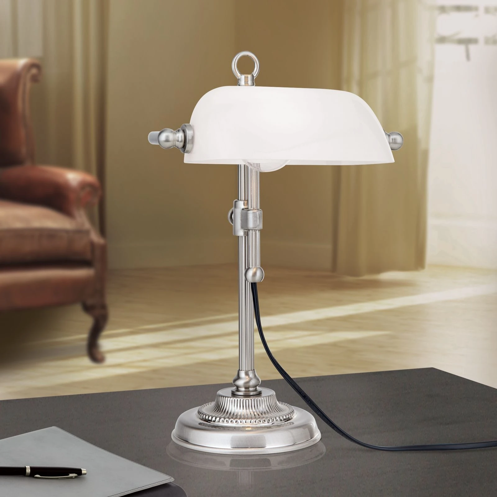 Stona lampa HARVARD, satin hrom, opalno belo staklo, visina 32 cm - 2