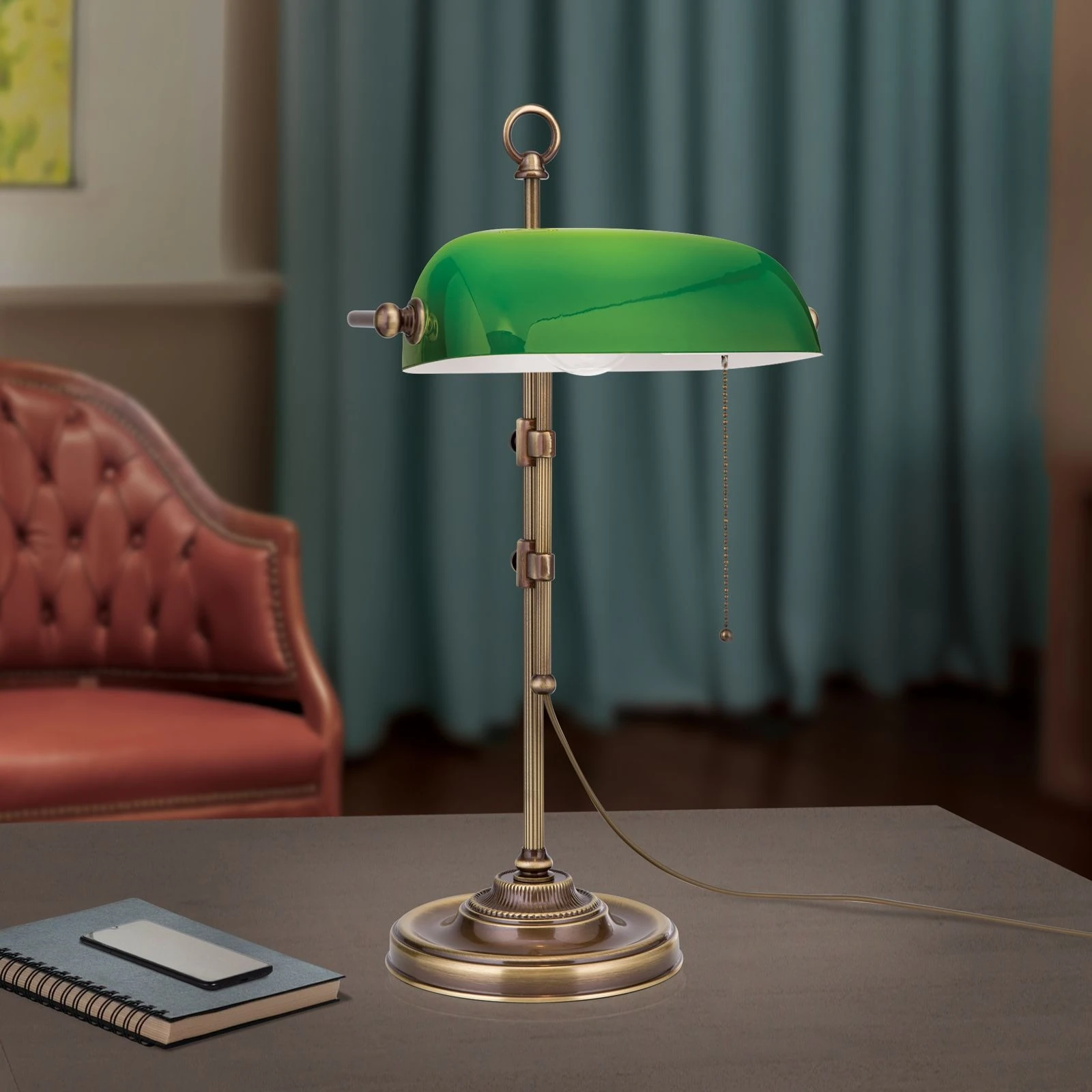 Stona lampa HARVARD, patina, zeleni stakleni abažur, visina 53 cm - 2