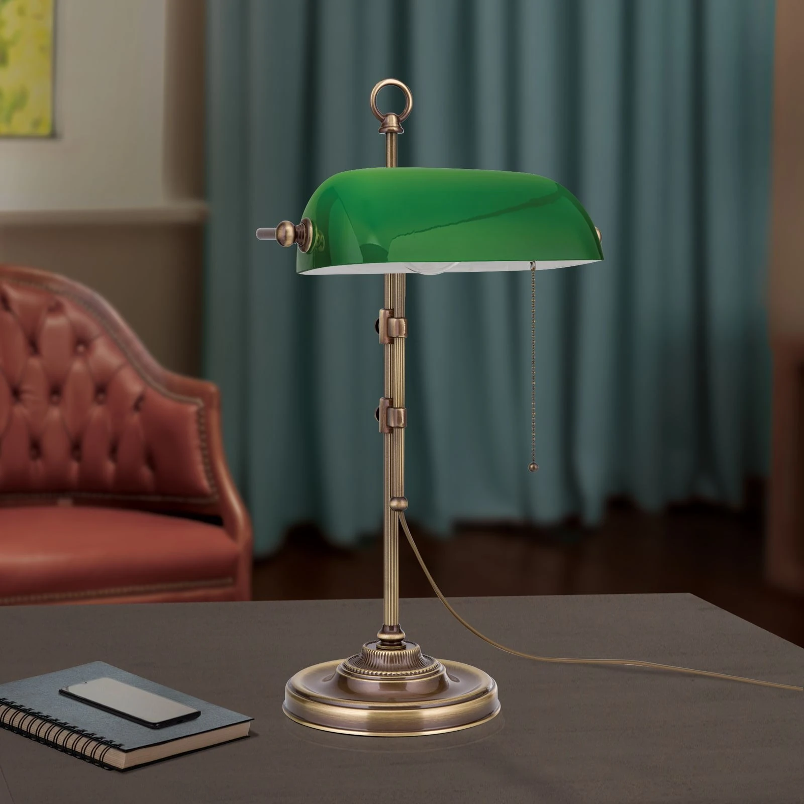 Stona lampa HARVARD, patina, zeleni stakleni abažur, visina 53 cm - 3