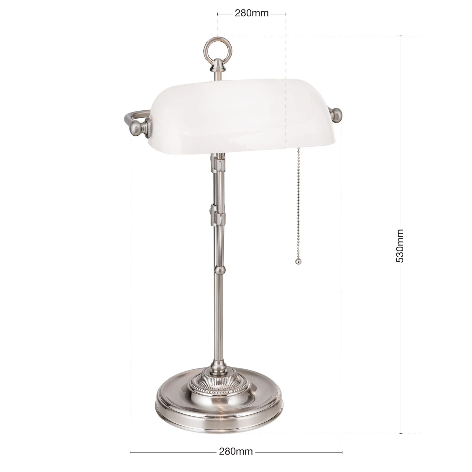 Bankarska lampa HARVARD, satin hrom, opalno belo staklo, visina 53 cm - 7