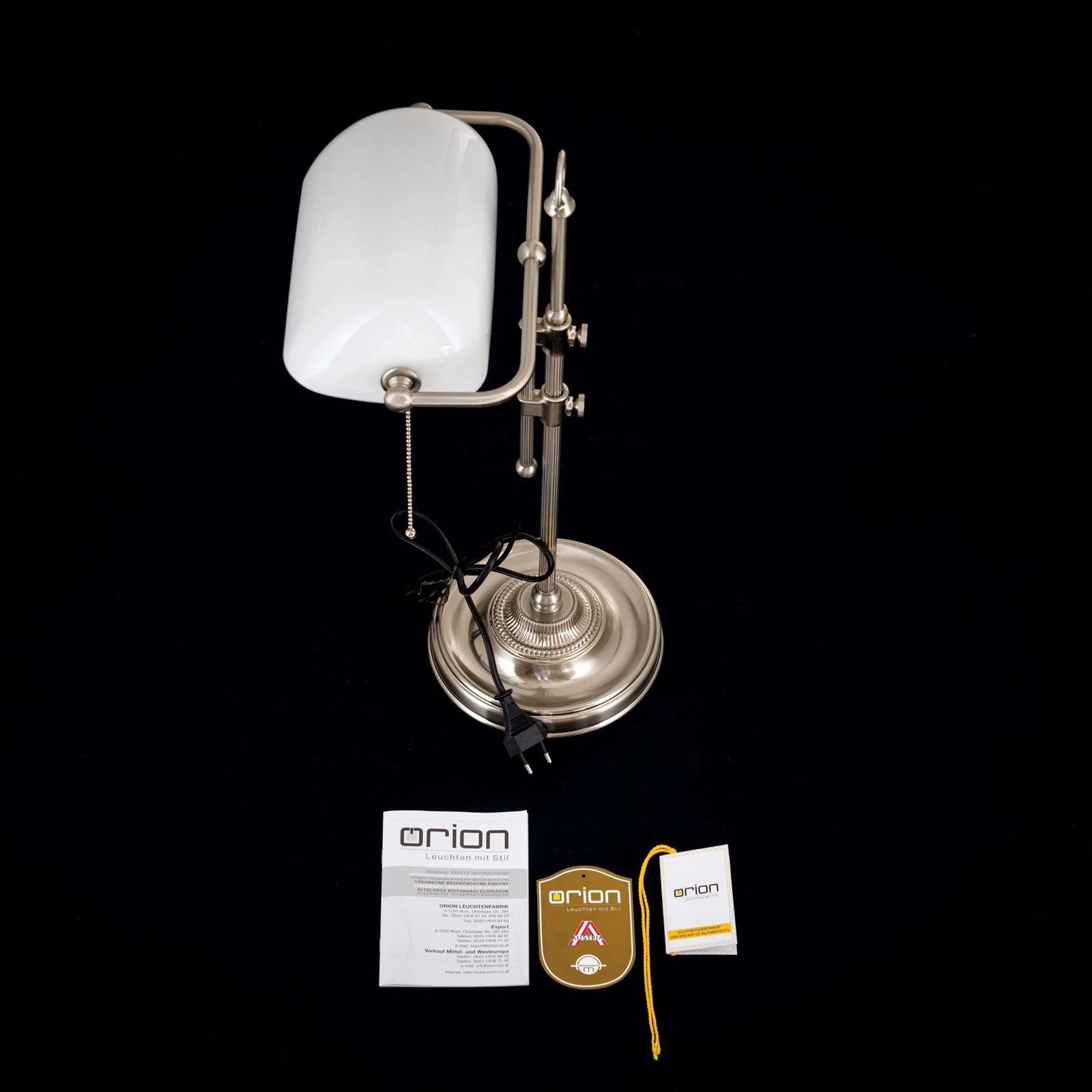 Bankarska lampa HARVARD, satin hrom, opalno belo staklo, visina 53 cm - 8