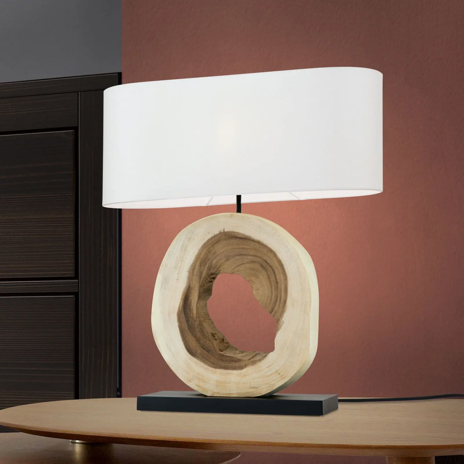 Stona lampa NATHAN, prirodno drvo sa belim tekstilnim abažurom - 2