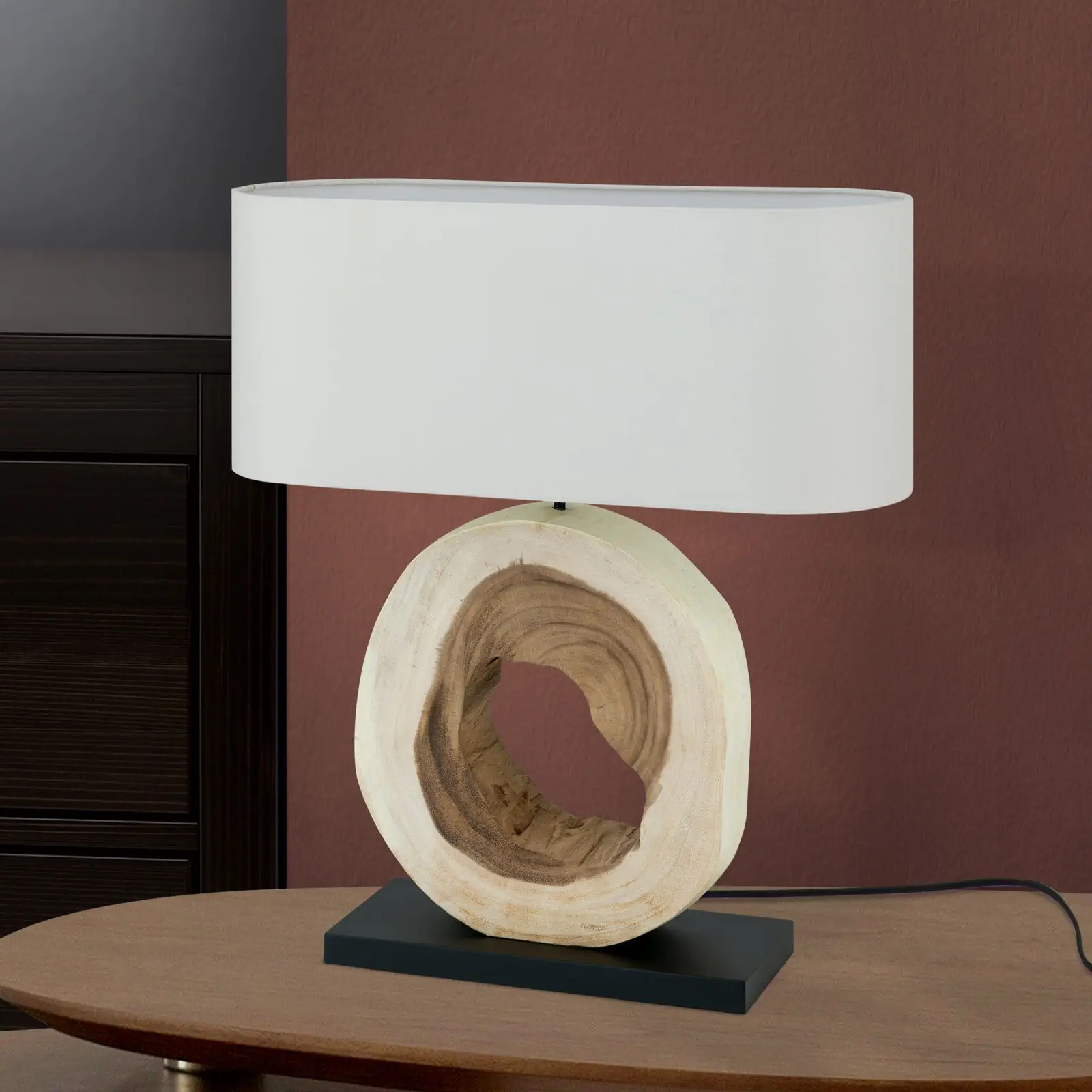 Stona lampa NATHAN, prirodno drvo sa belim tekstilnim abažurom - 3