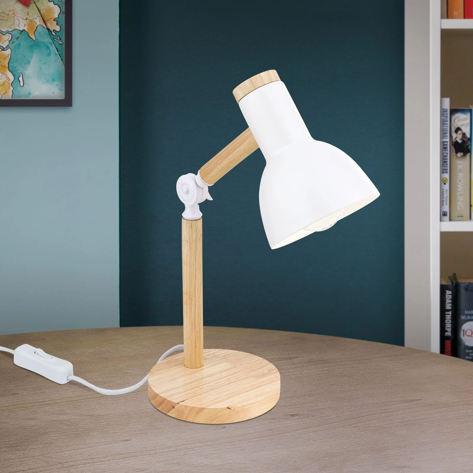 Stona lampa ANIKA, Drvo-Bela - 2