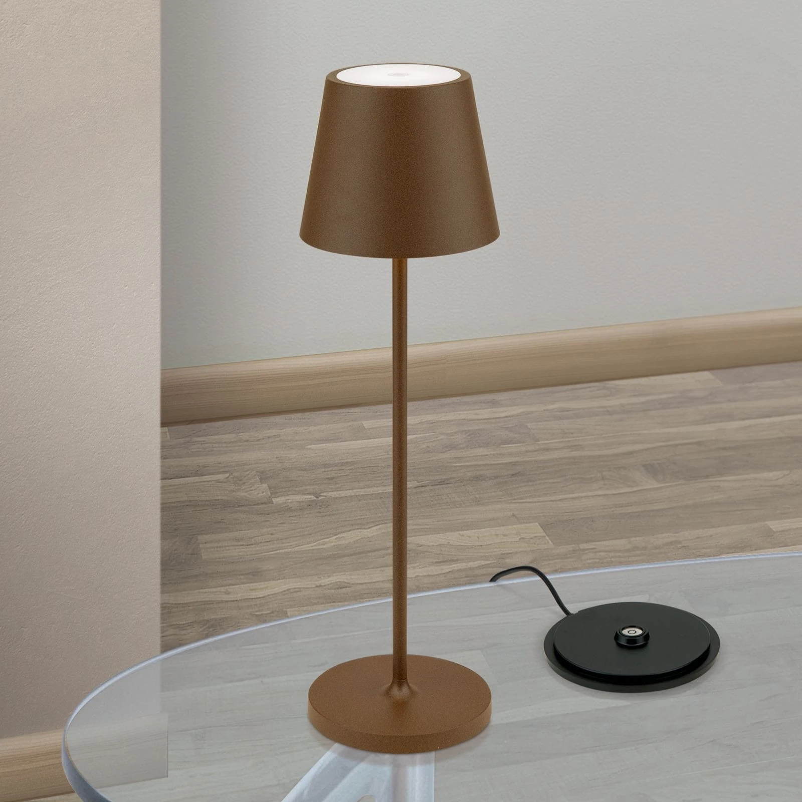 LED punjiva baterijska stona lampa CHANDELLE, rđasto braon - 2