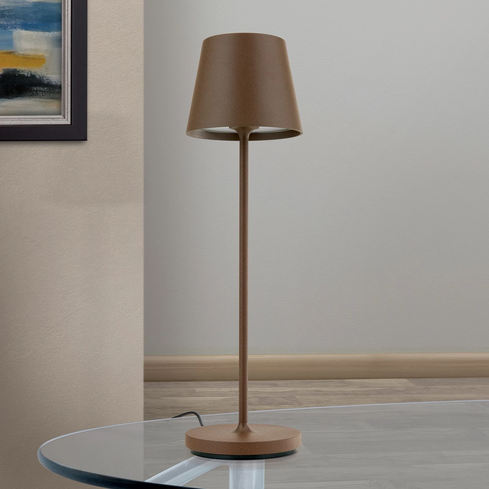 LED punjiva baterijska stona lampa CHANDELLE, rđasto braon - 3