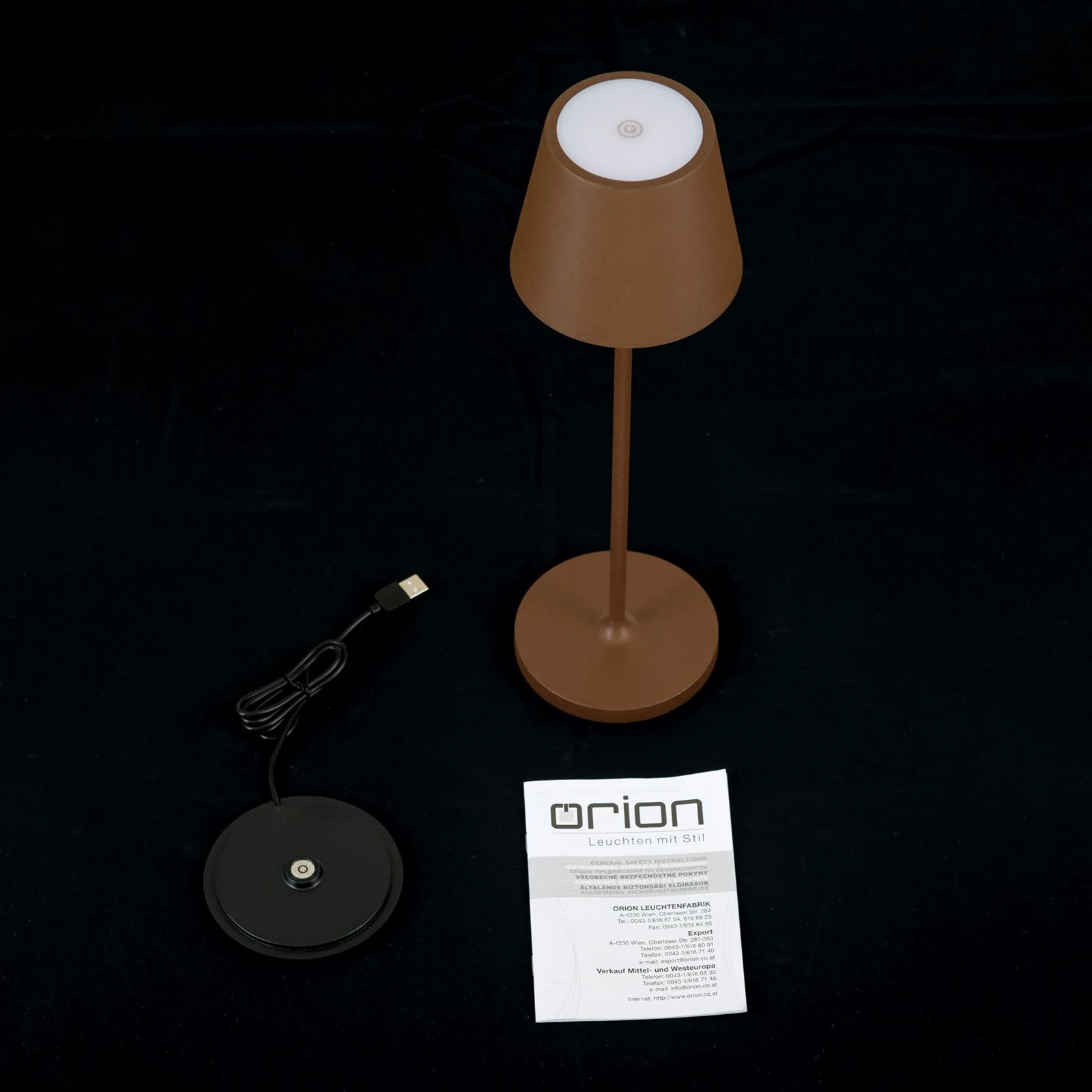 LED punjiva baterijska stona lampa CHANDELLE, rđasto braon - 8