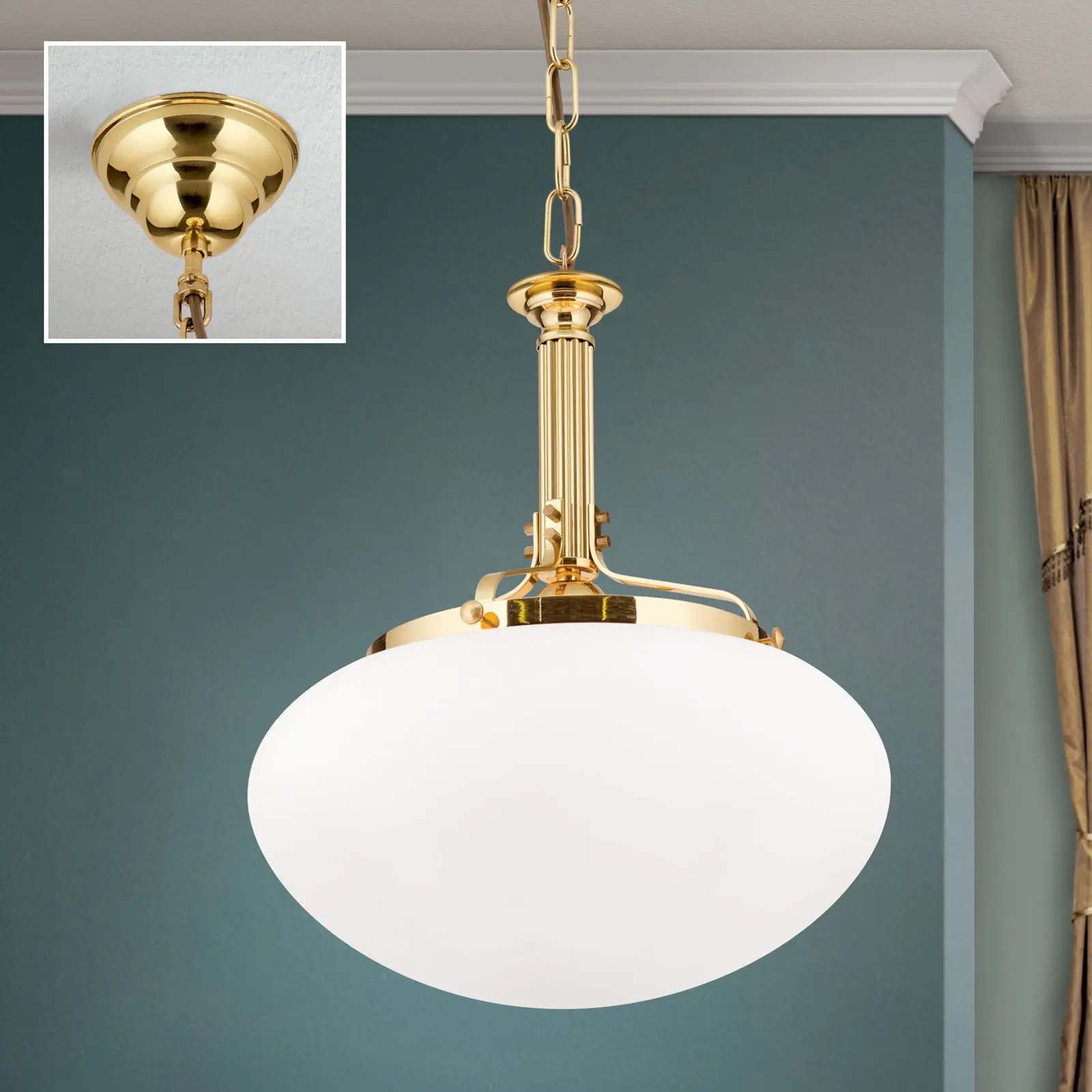 Viseća lampa WIENER NOSTALGIE, sjajni mesing, sa opal mat staklom, 33cm - 2