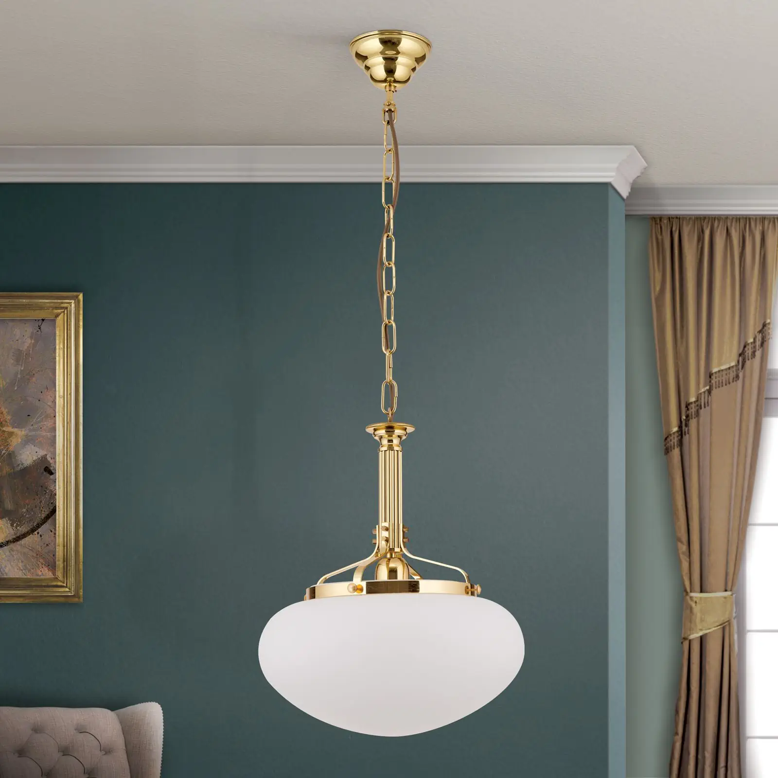 Viseća lampa WIENER NOSTALGIE, sjajni mesing, sa opal mat staklom, 33cm - 3