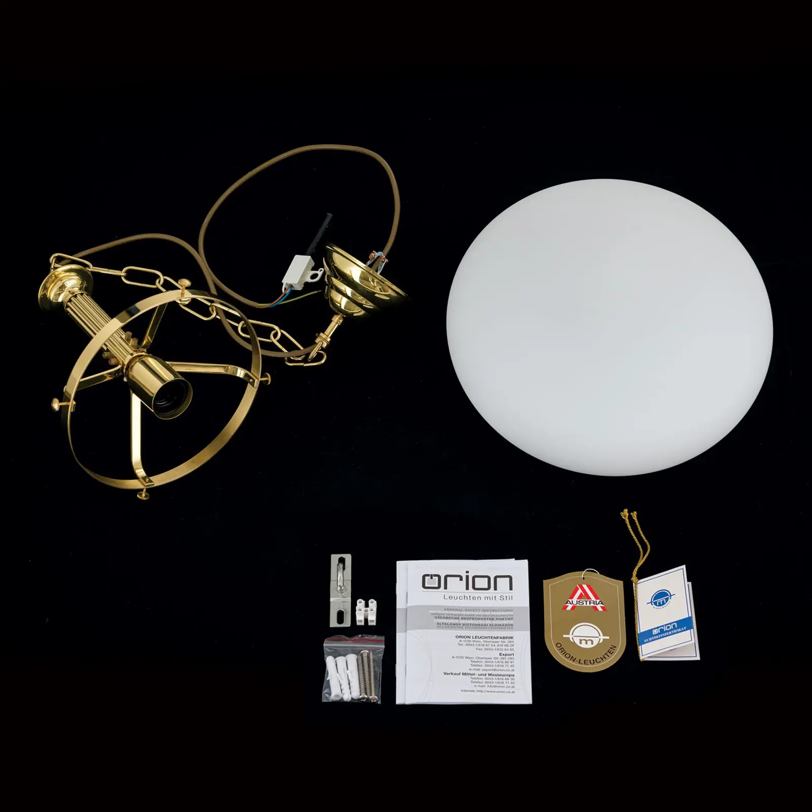 Viseća lampa WIENER NOSTALGIE, sjajni mesing, sa opal mat staklom, 33cm - 8