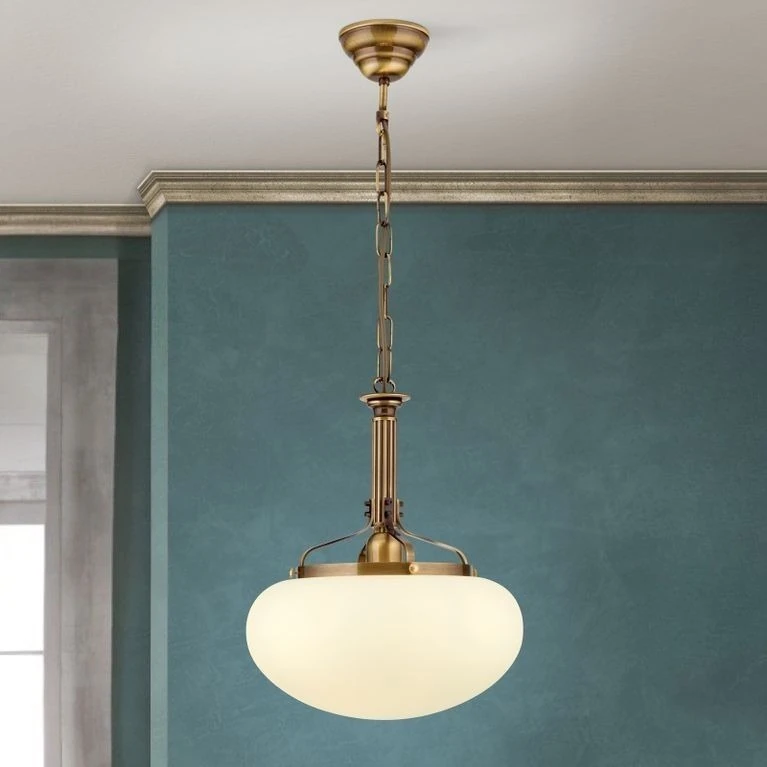 Viseća lampa WIENER NOSTALGIE, Ø 33 cm, antik mesing, šampanj mat staklo