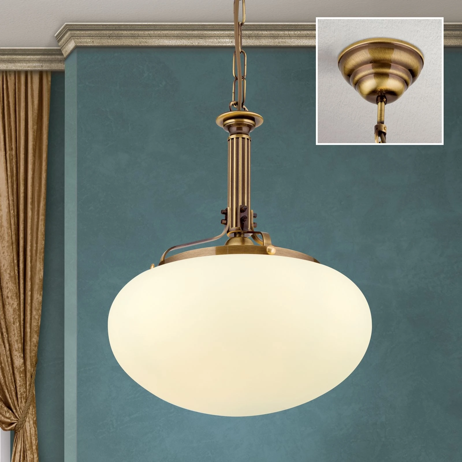 Viseća lampa WIENER NOSTALGIE, Ø 33 cm, antik mesing, šampanj mat staklo - 2