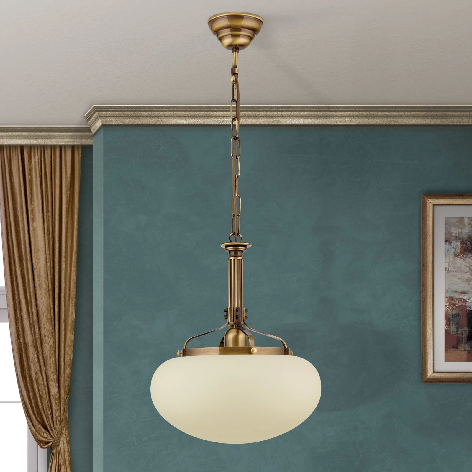 Viseća lampa WIENER NOSTALGIE, Ø 33 cm, antik mesing, šampanj mat staklo - 3