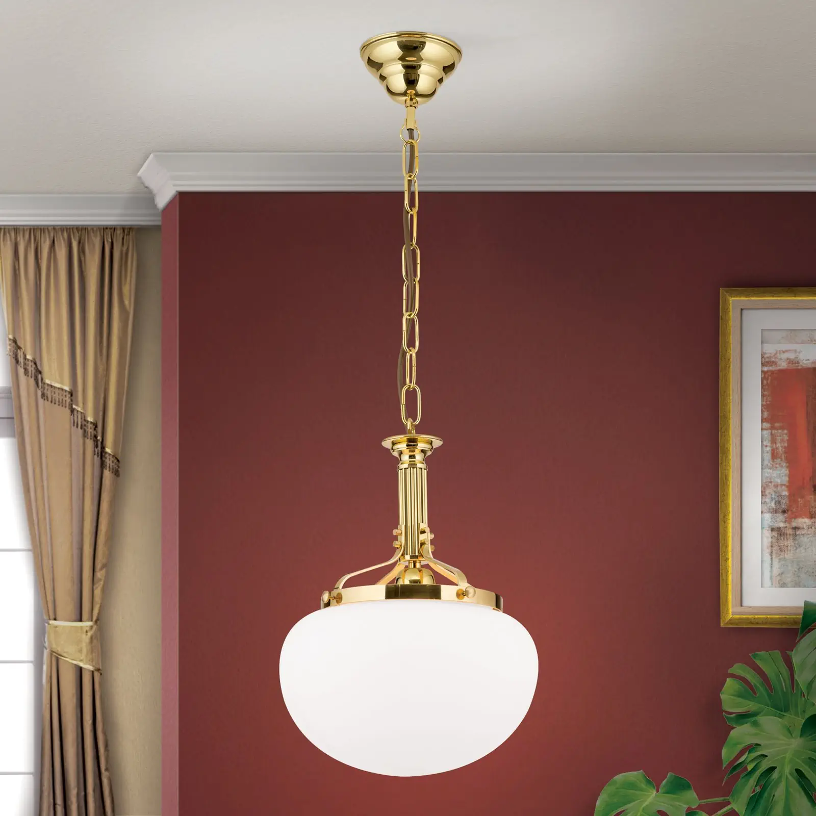 Viseća lampa WIENER NOSTALGIE, sjajni mesing, sa opal mat staklom, 27cm - 1