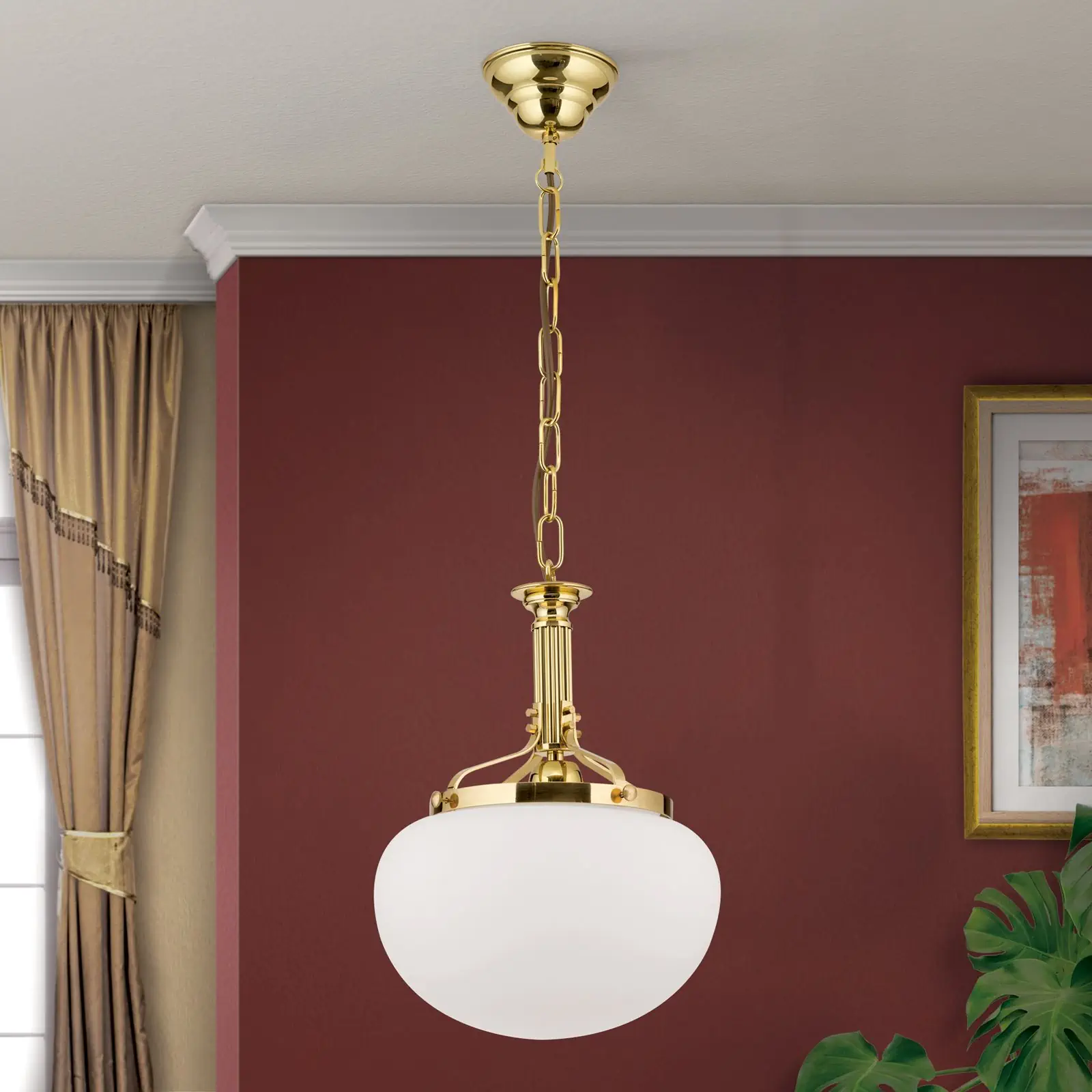 Viseća lampa WIENER NOSTALGIE, sjajni mesing, sa opal mat staklom, 27cm - 3