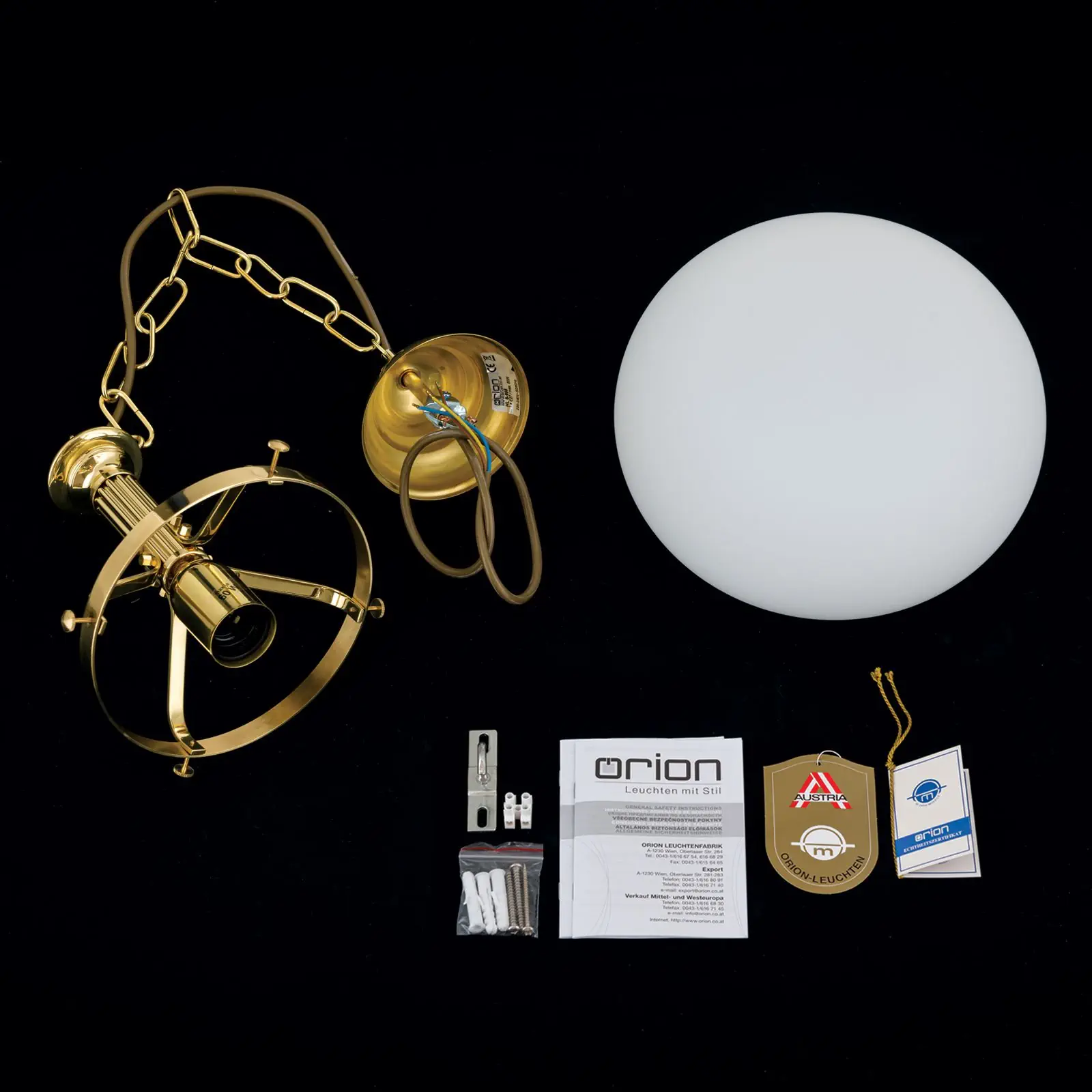 Viseća lampa WIENER NOSTALGIE, sjajni mesing, sa opal mat staklom, 27cm - 8