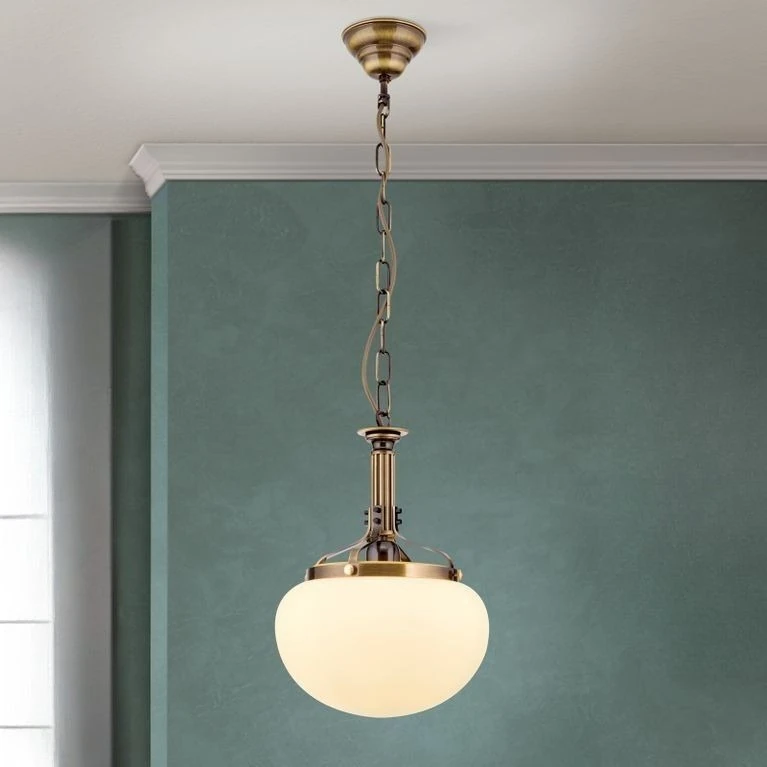 Viseća lampa WIENER NOSTALGIE, Ø 27 cm, antik mesing, šampanj mat staklo