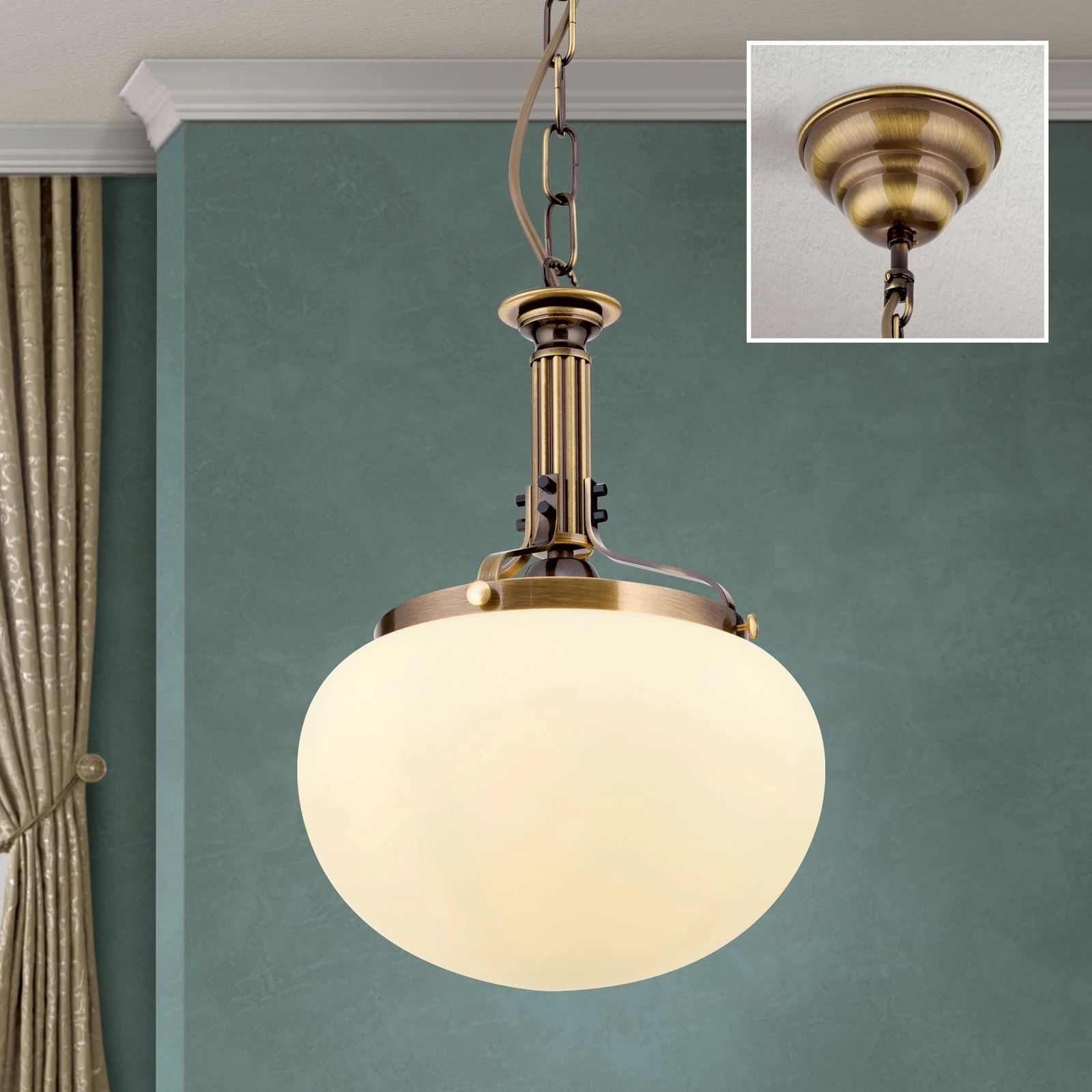 Viseća lampa WIENER NOSTALGIE, Ø 27 cm, antik mesing, šampanj mat staklo - 2