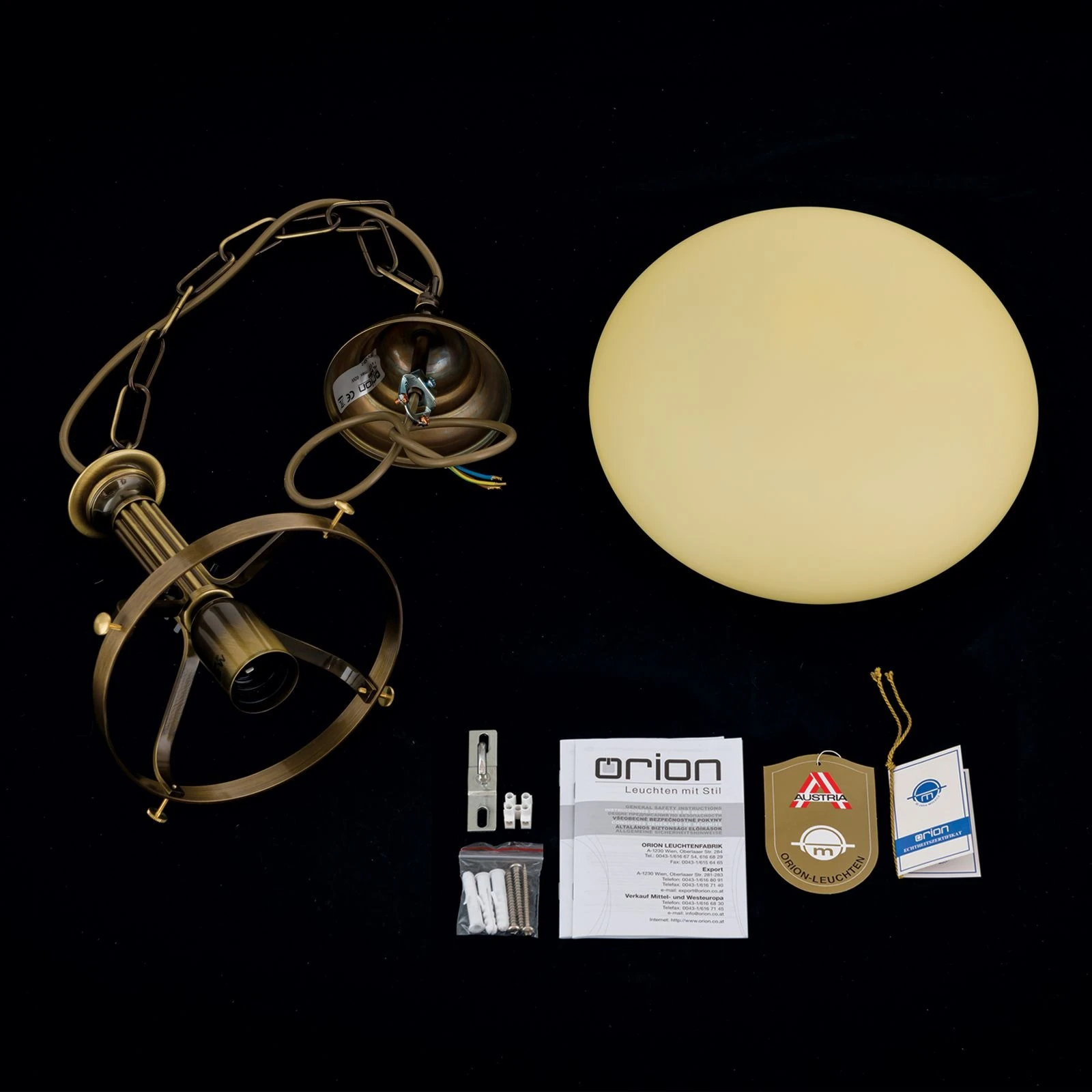 Viseća lampa WIENER NOSTALGIE, Ø 27 cm, antik mesing, šampanj mat staklo - 8