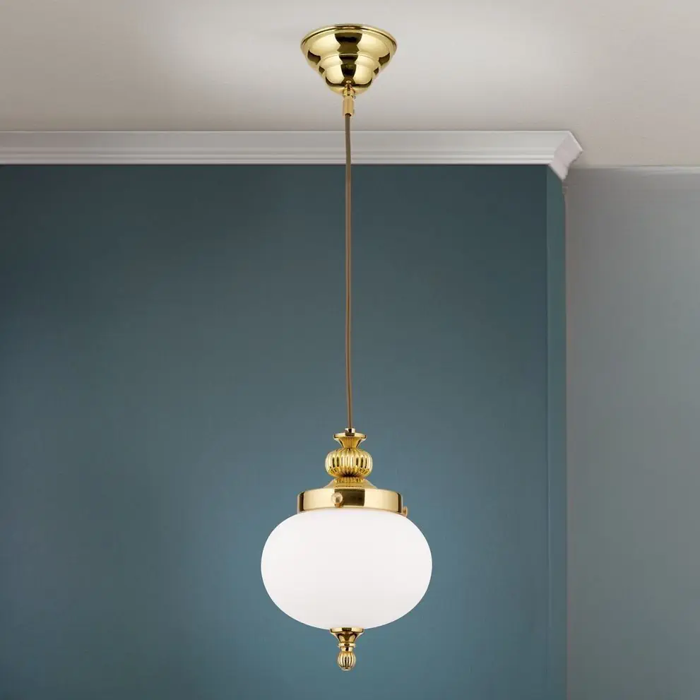 Viseća lampa WIENER NOSTALGIE, sjajni mesing, sa opal mat staklom, 18 cm - 1