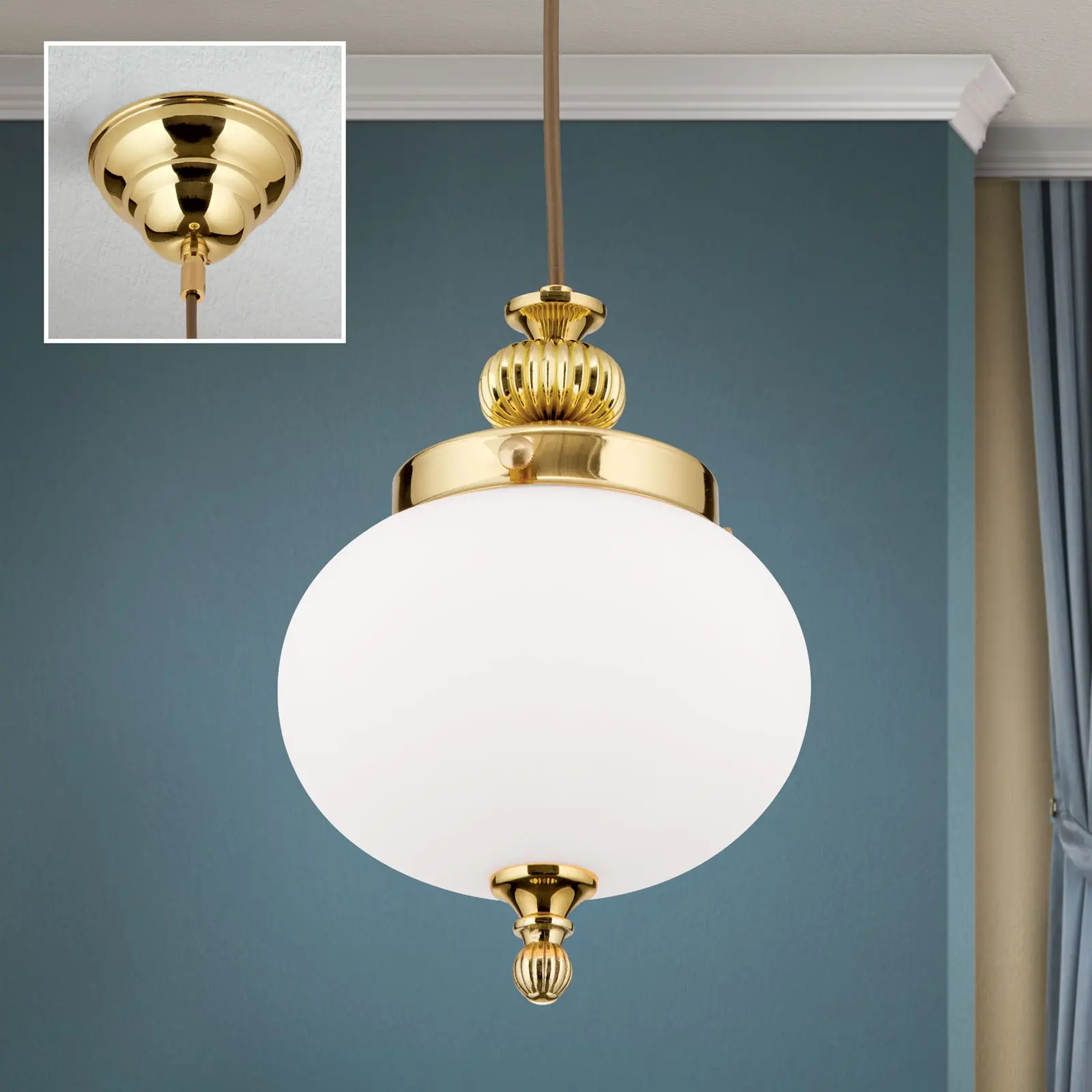 Viseća lampa WIENER NOSTALGIE, sjajni mesing, sa opal mat staklom, 18 cm - 2