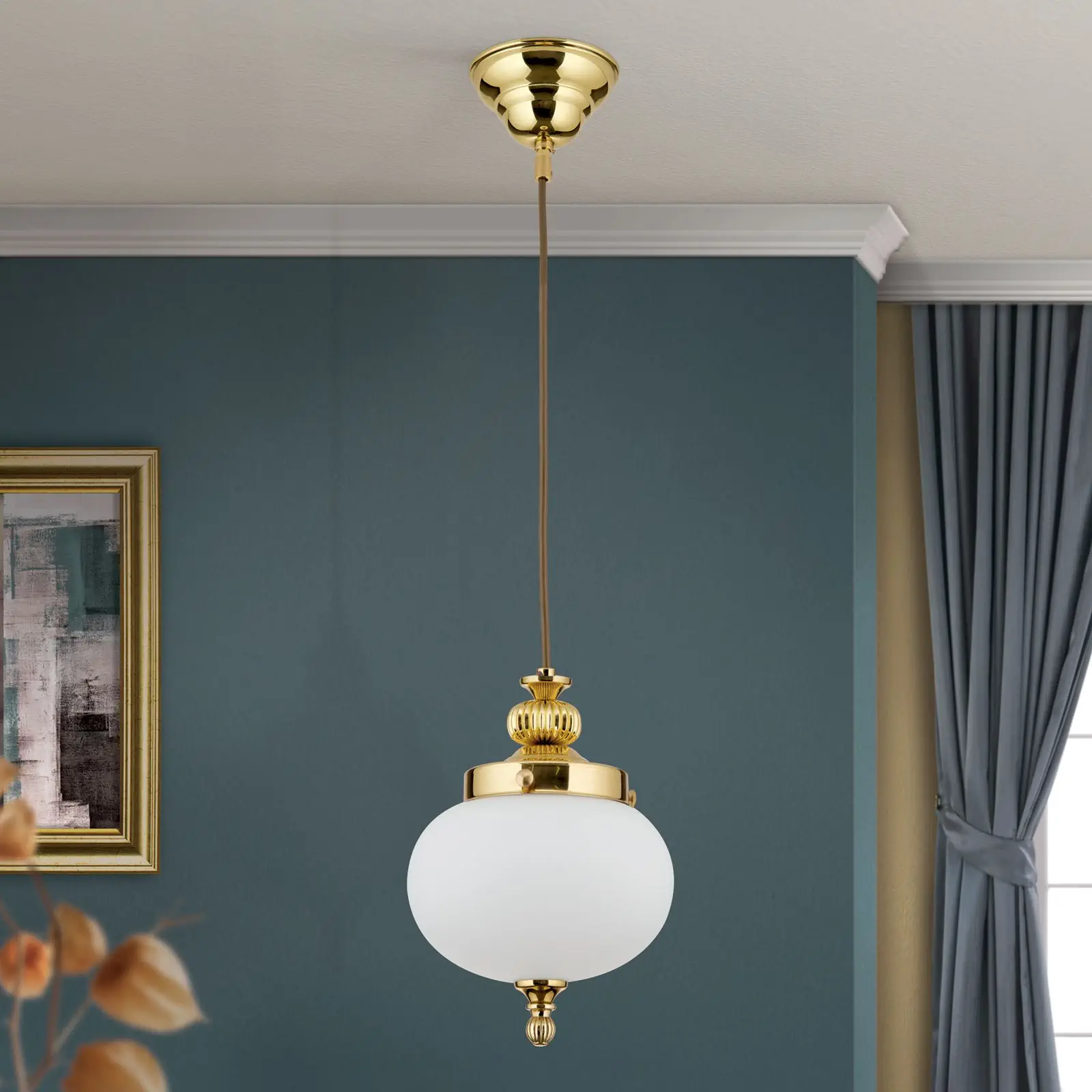 Viseća lampa WIENER NOSTALGIE, sjajni mesing, sa opal mat staklom, 18 cm - 3