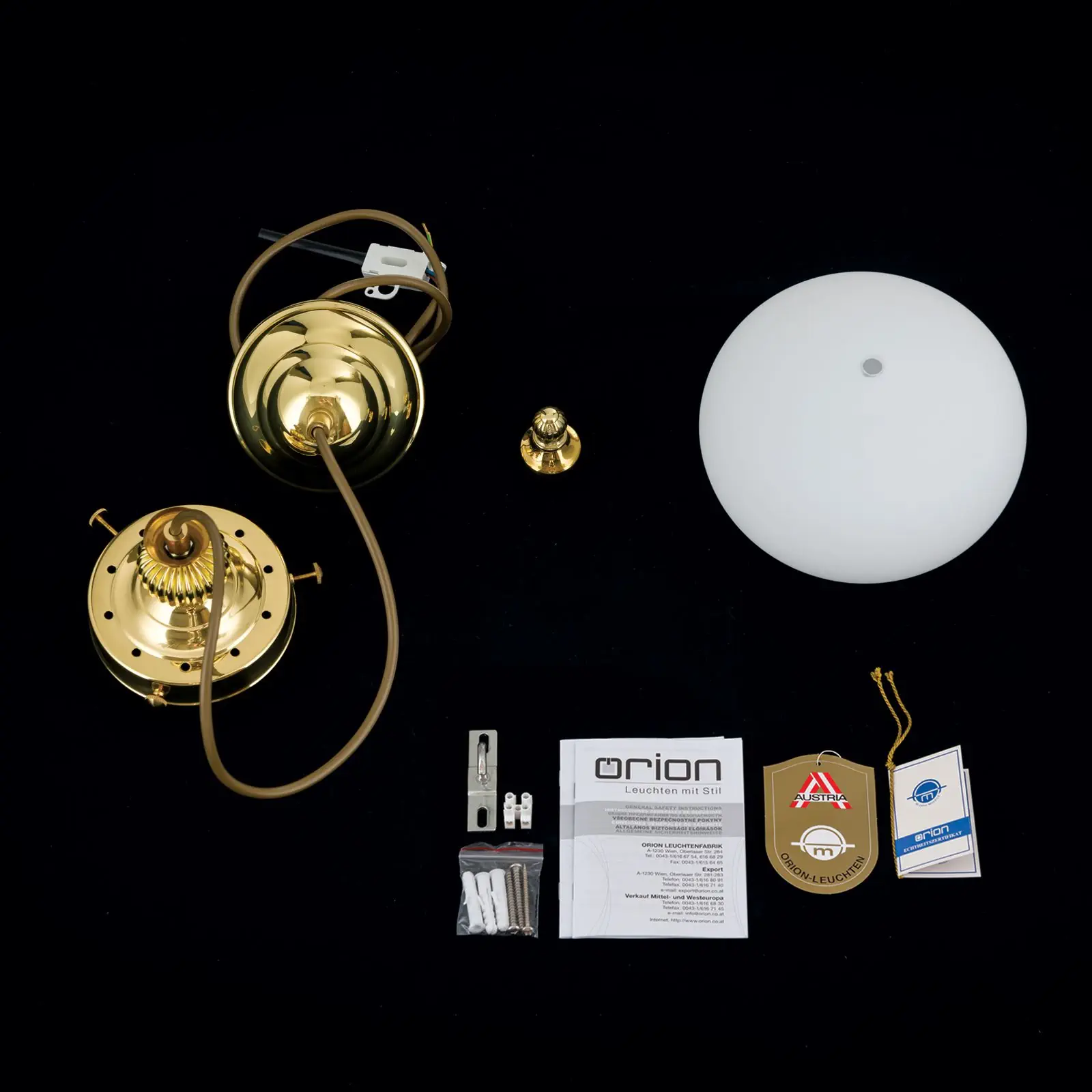 Viseća lampa WIENER NOSTALGIE, sjajni mesing, sa opal mat staklom, 18 cm - 8