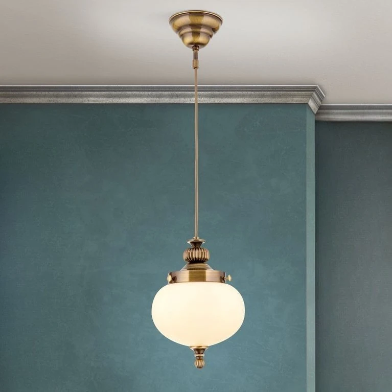 Viseća lampa WIENER NOSTALGIE, Ø 18 cm, antik mesing, šampanj mat staklo