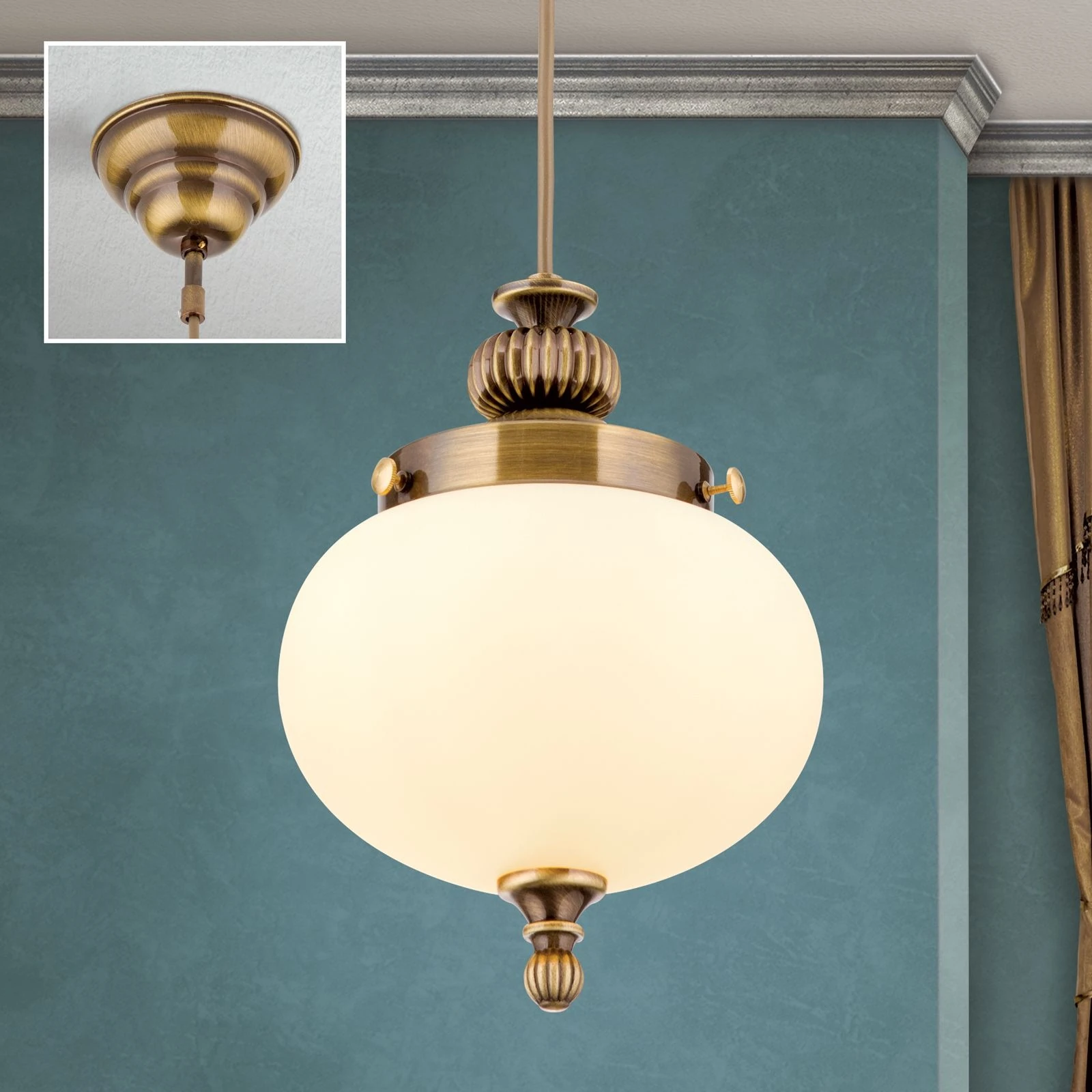 Viseća lampa WIENER NOSTALGIE, Ø 18 cm, antik mesing, šampanj mat staklo - 2