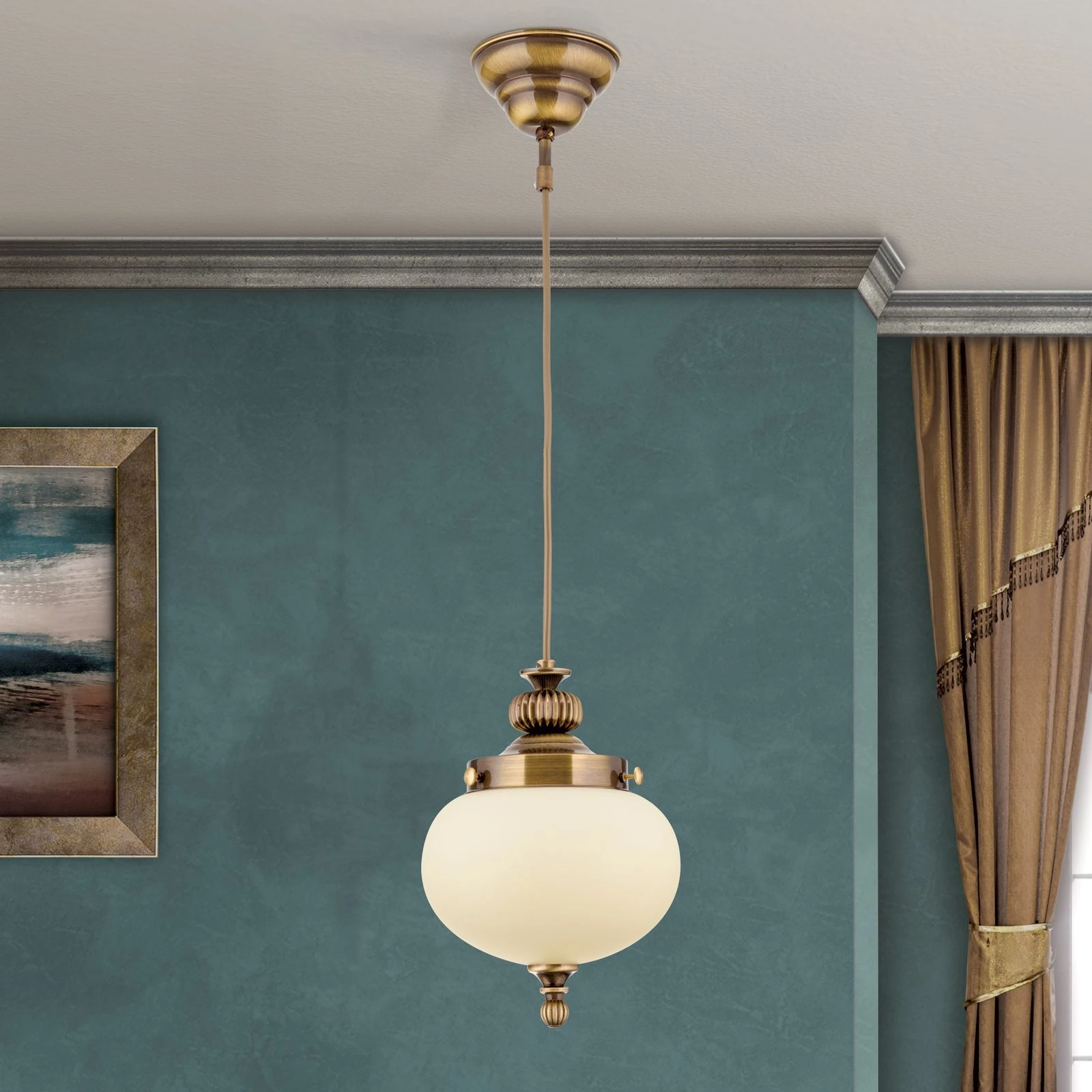 Viseća lampa WIENER NOSTALGIE, Ø 18 cm, antik mesing, šampanj mat staklo - 3