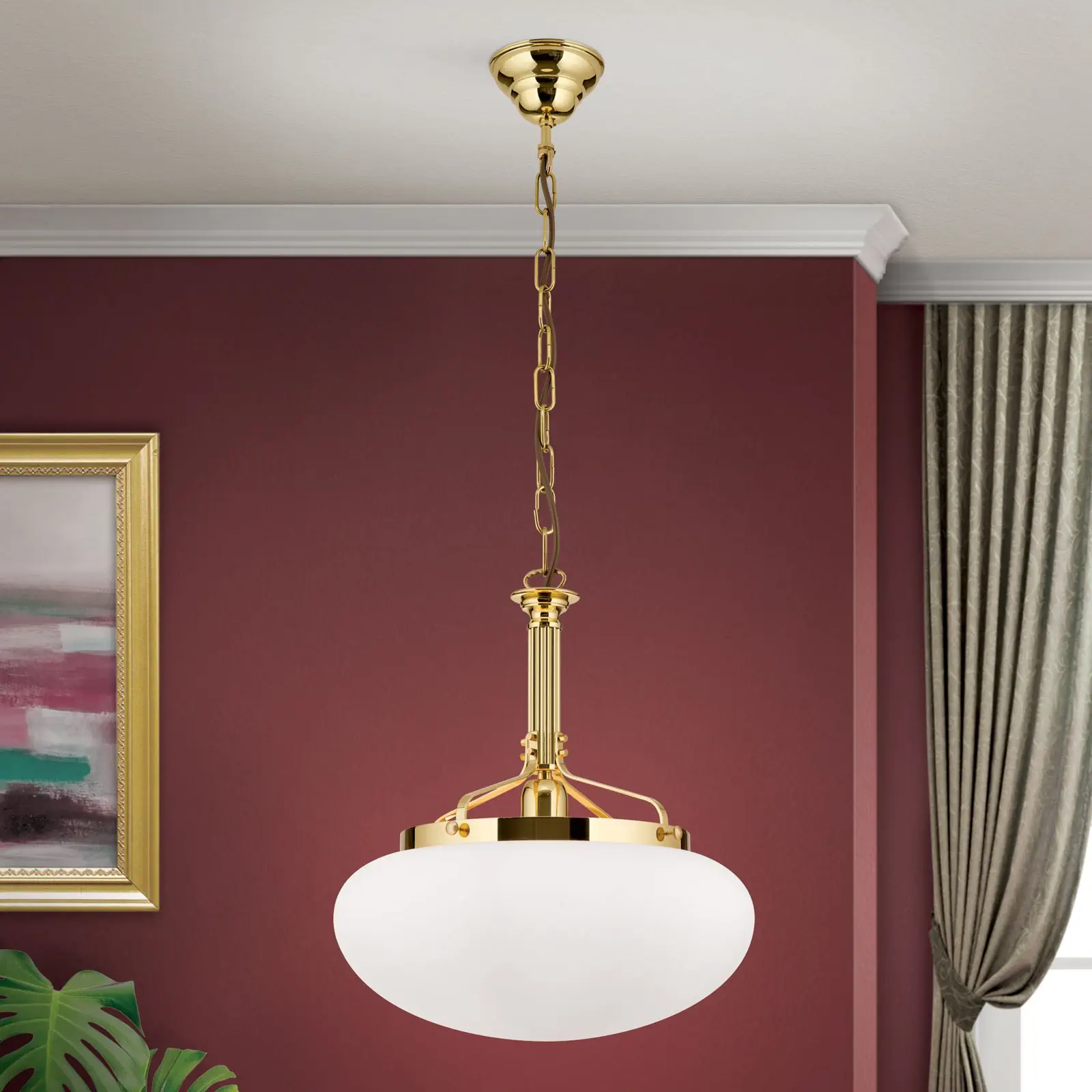 Viseća lampa WIENER NOSTALGIE, sjajni mesing, sa opal mat staklom, 40cm - 1