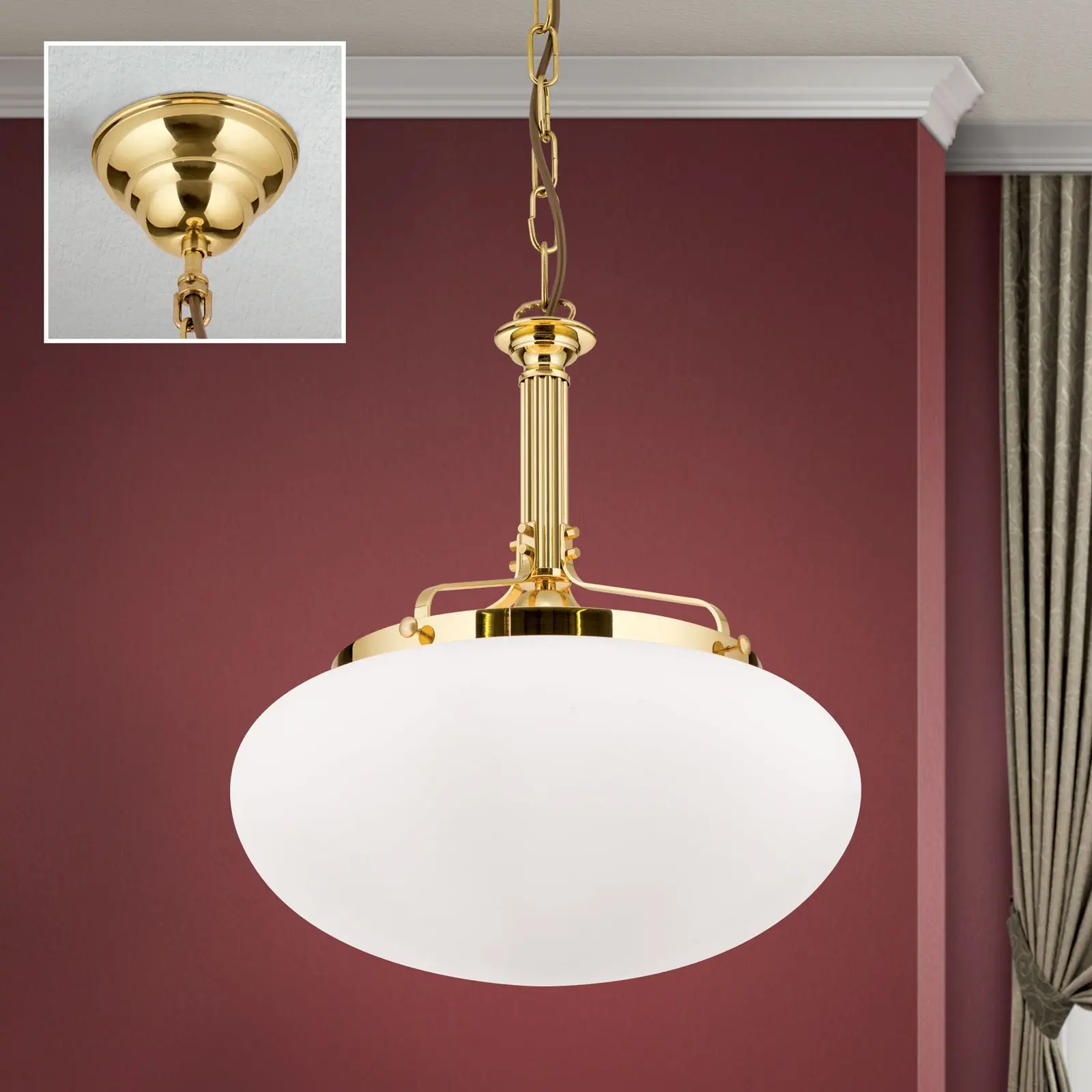 Viseća lampa WIENER NOSTALGIE, sjajni mesing, sa opal mat staklom, 40cm - 2