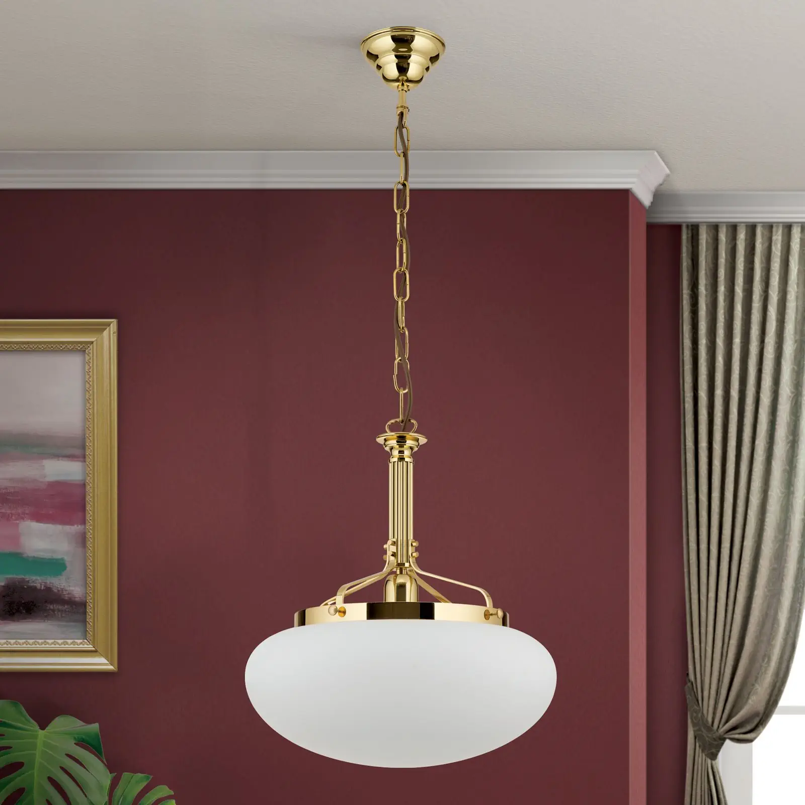 Viseća lampa WIENER NOSTALGIE, sjajni mesing, sa opal mat staklom, 40cm - 3