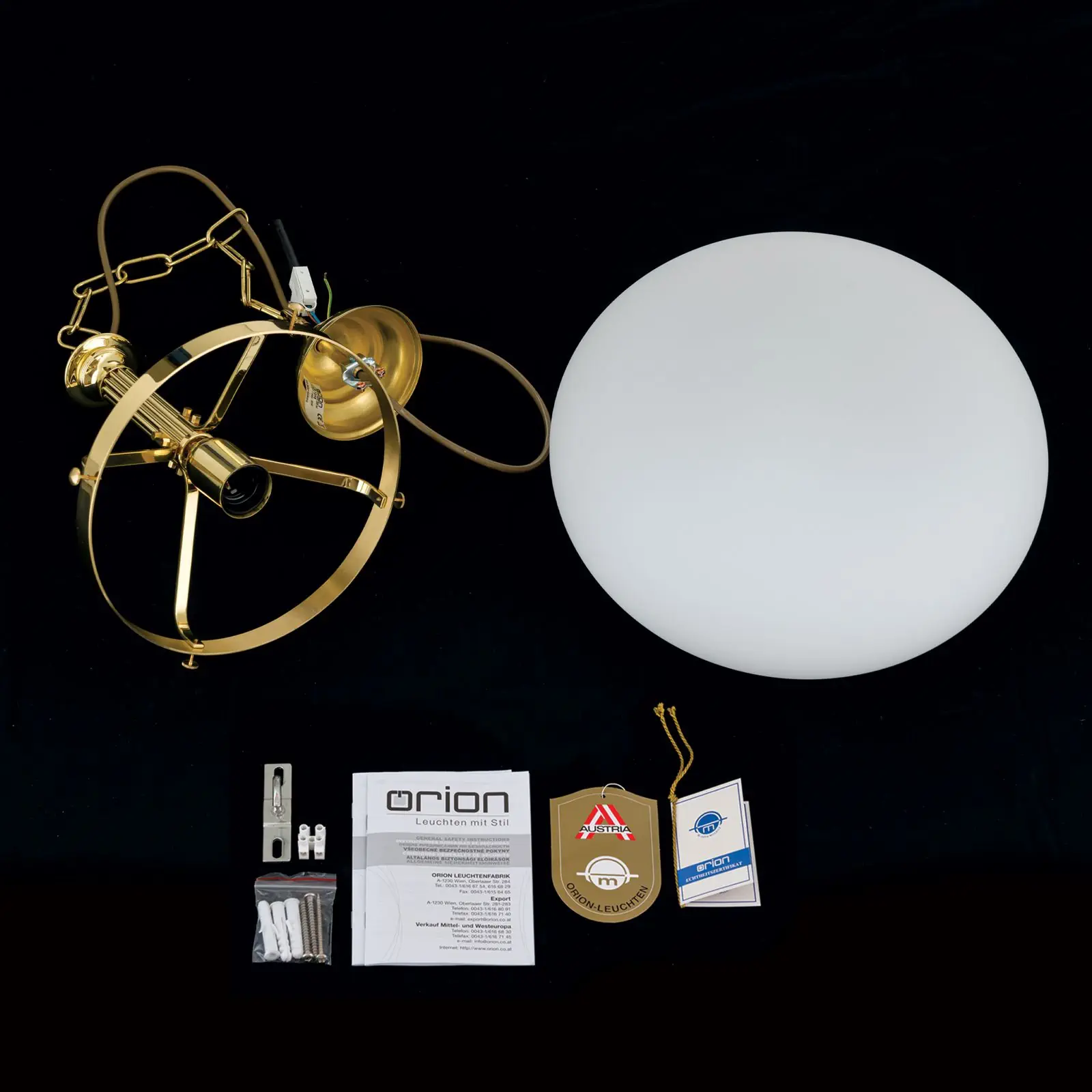 Viseća lampa WIENER NOSTALGIE, sjajni mesing, sa opal mat staklom, 40cm - 8