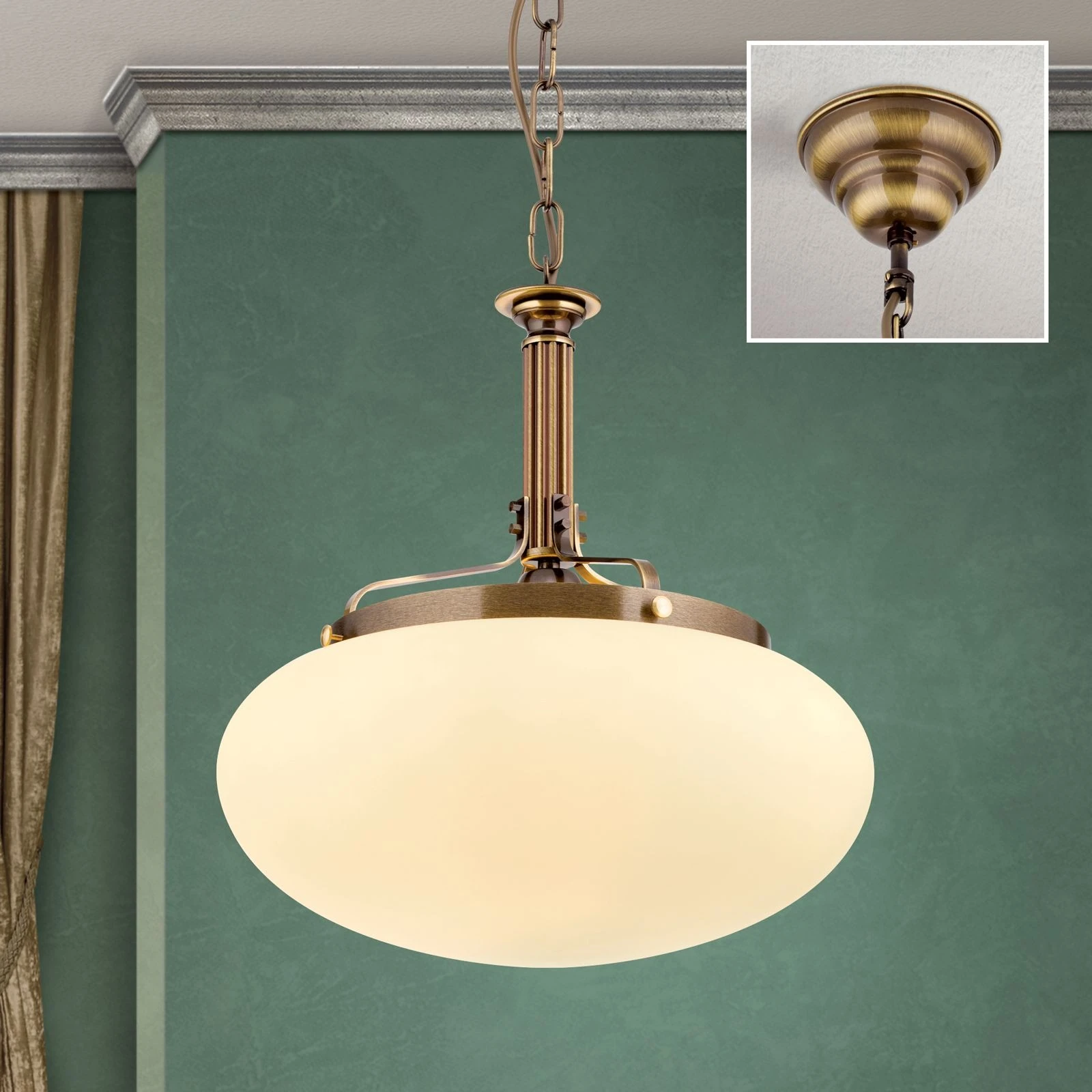 Viseća lampa WIENER NOSTALGIE, Ø 40 cm, antik mesing, šampanj mat staklo - 2