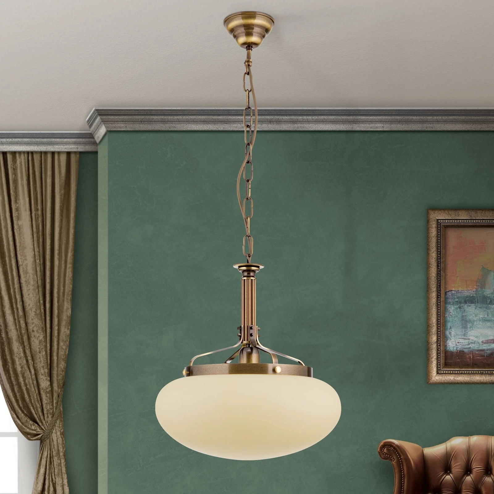 Viseća lampa WIENER NOSTALGIE, Ø 40 cm, antik mesing, šampanj mat staklo - 3