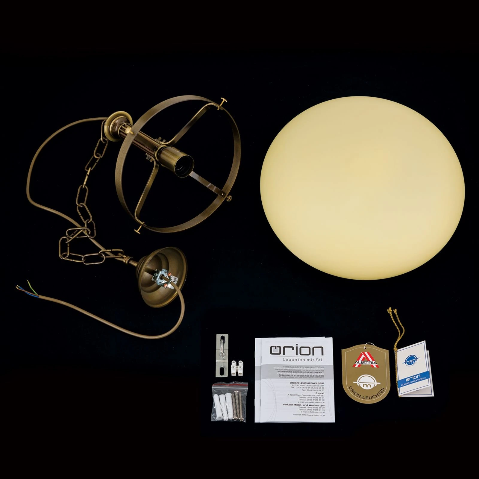 Viseća lampa WIENER NOSTALGIE, Ø 40 cm, antik mesing, šampanj mat staklo - 8