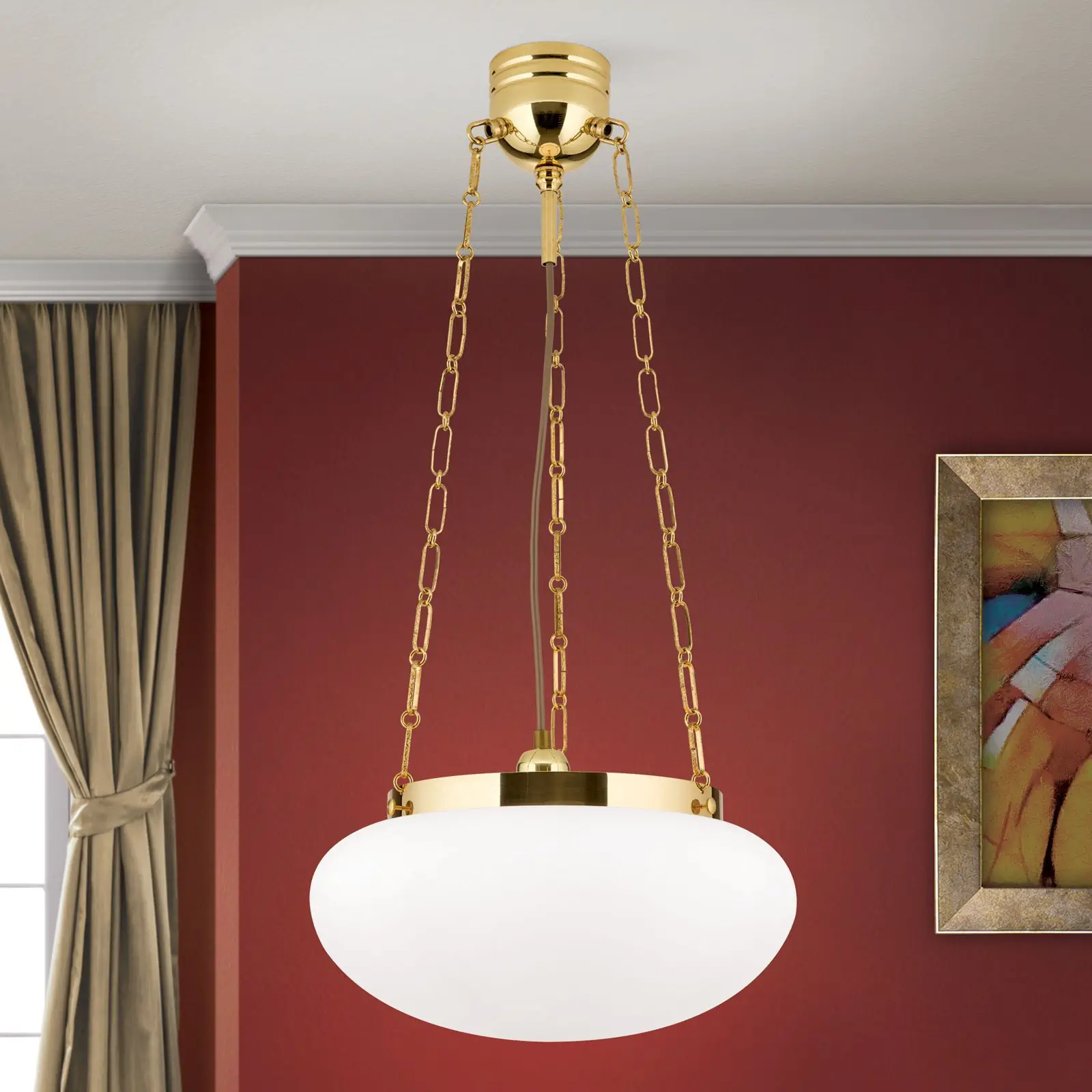 Viseća lampa WIENER NOSTALGIE, sjajni mesing, sa opal mat staklom - 1