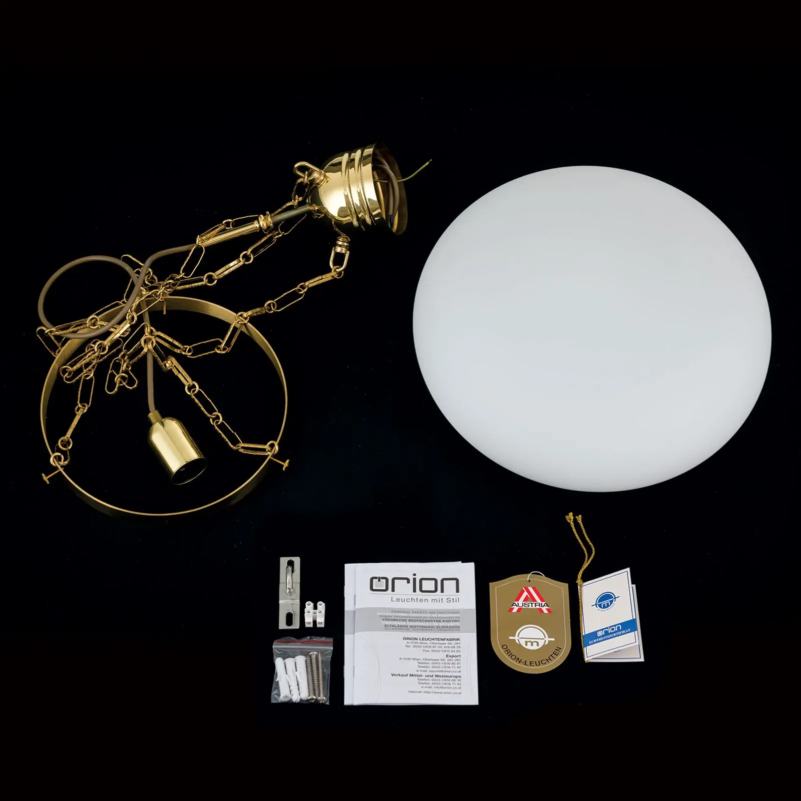 Viseća lampa WIENER NOSTALGIE, sjajni mesing, sa opal mat staklom - 8