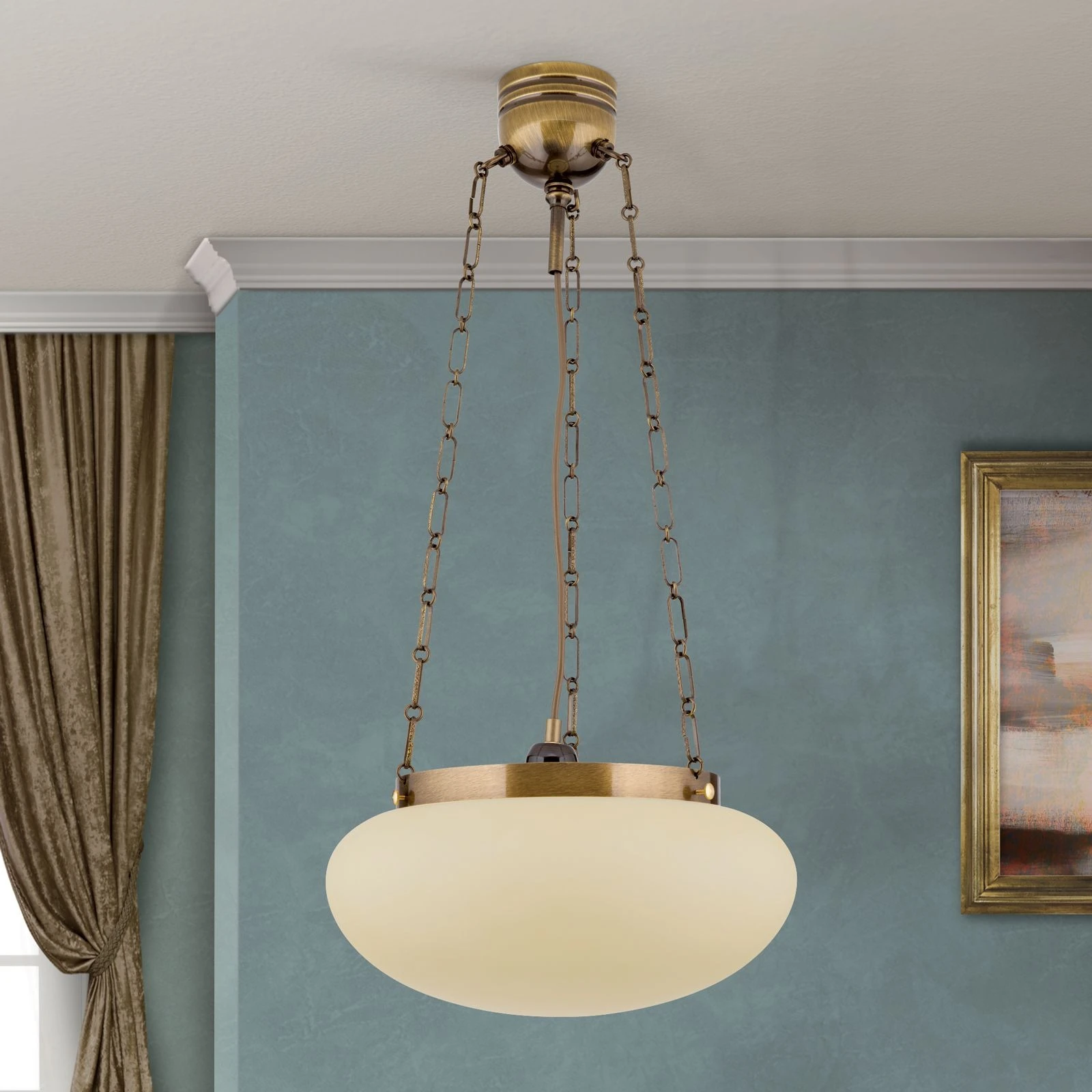 Viseća lampa WIENER NOSTALGIE, Ø 40 cm, antik mesing, šampanj mat staklo - 3