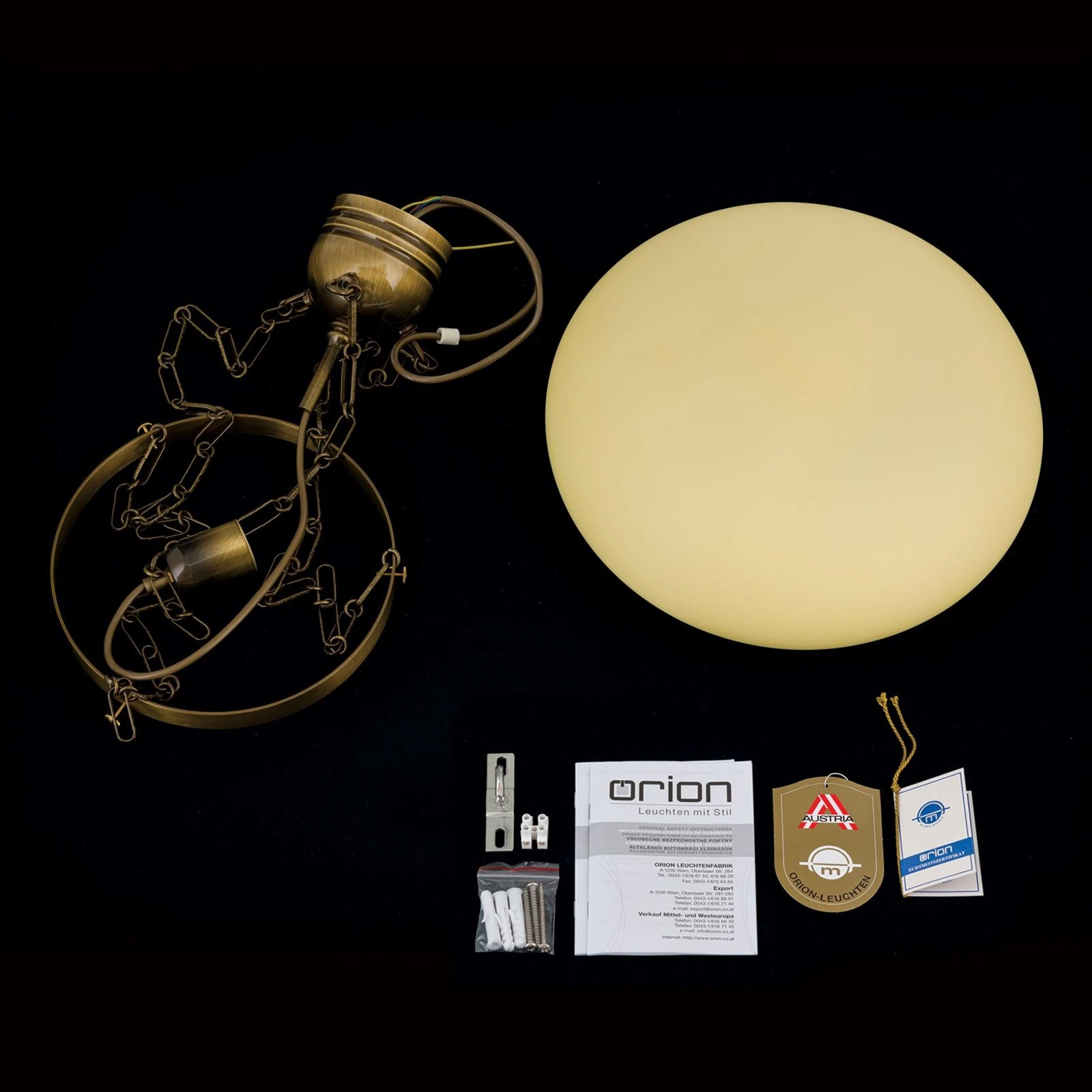 Viseća lampa WIENER NOSTALGIE, Ø 40 cm, antik mesing, šampanj mat staklo - 8