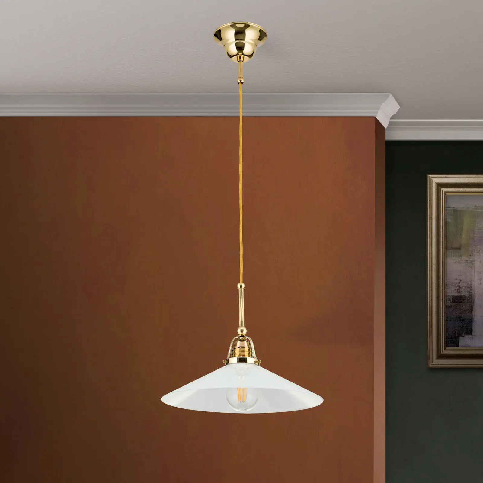 Pojedinačna viseća lampa ARTDESIGN, sjajni mesing, sa opalnim staklom, 30cm - 3