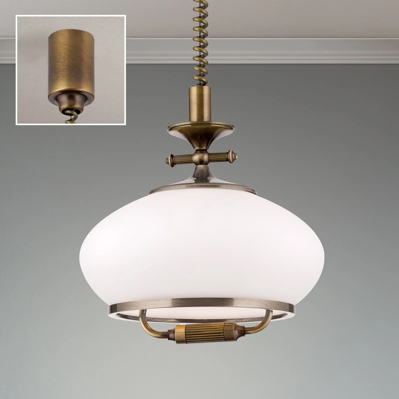 Viseća lampa EMPIRE, antik mesing završna obrada, 32cm, sa sistemom podizanja - 2