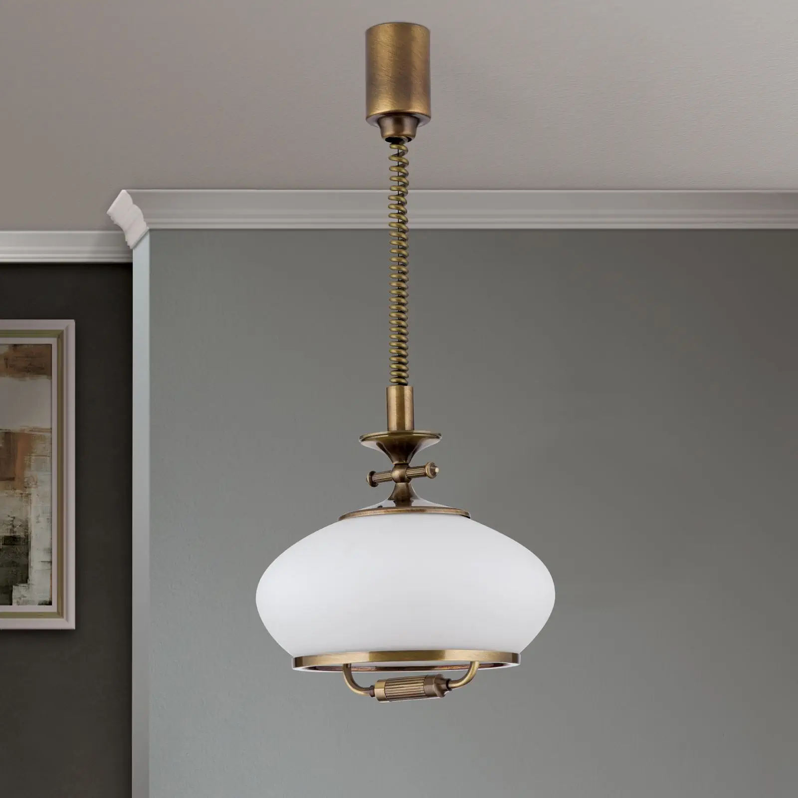 Viseća lampa EMPIRE, antik mesing završna obrada, 32cm, sa sistemom podizanja - 3