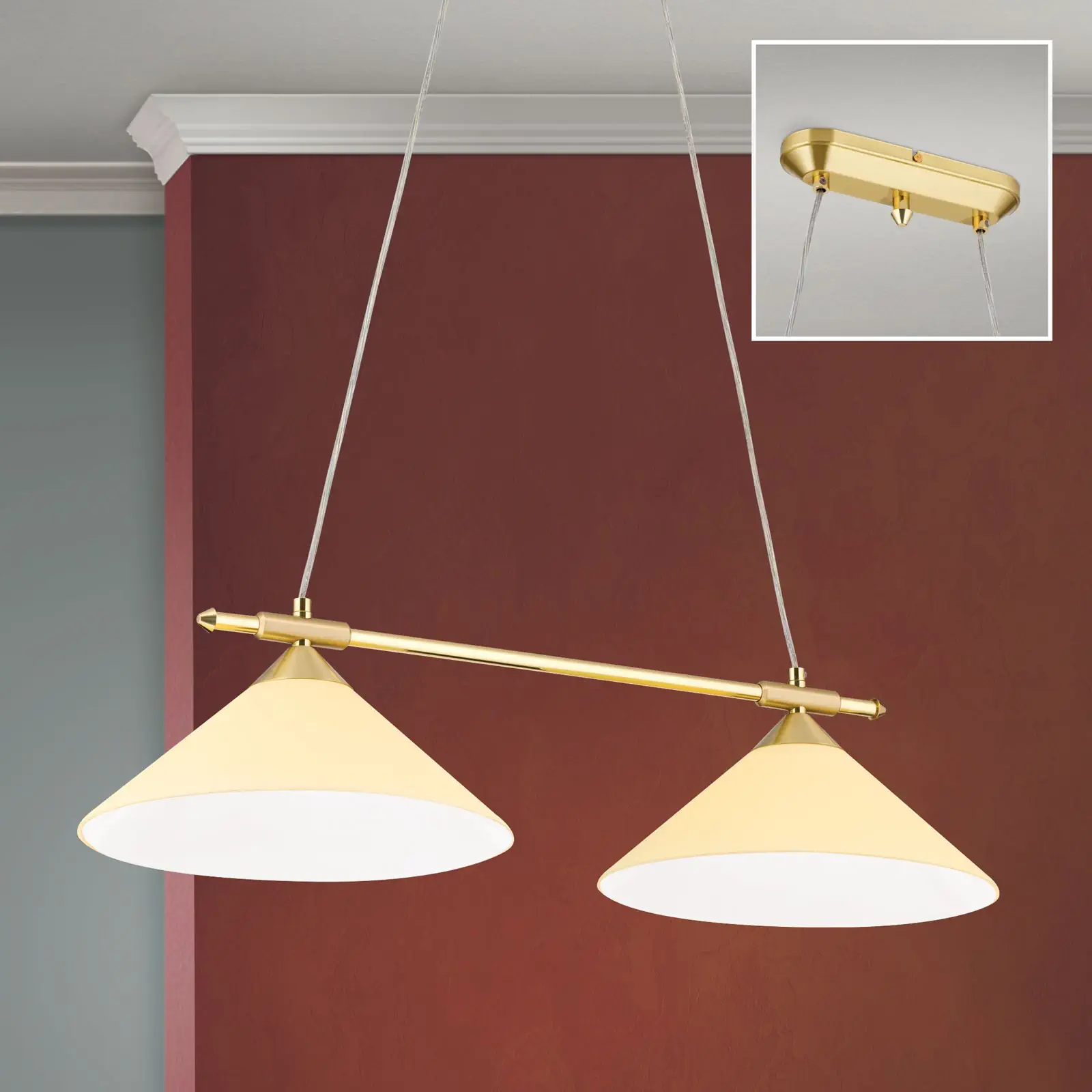 Viseća lampa ARTDESIGN, 2 izvora svetla, mat mesing, sa staklom boje šampanjca - 2