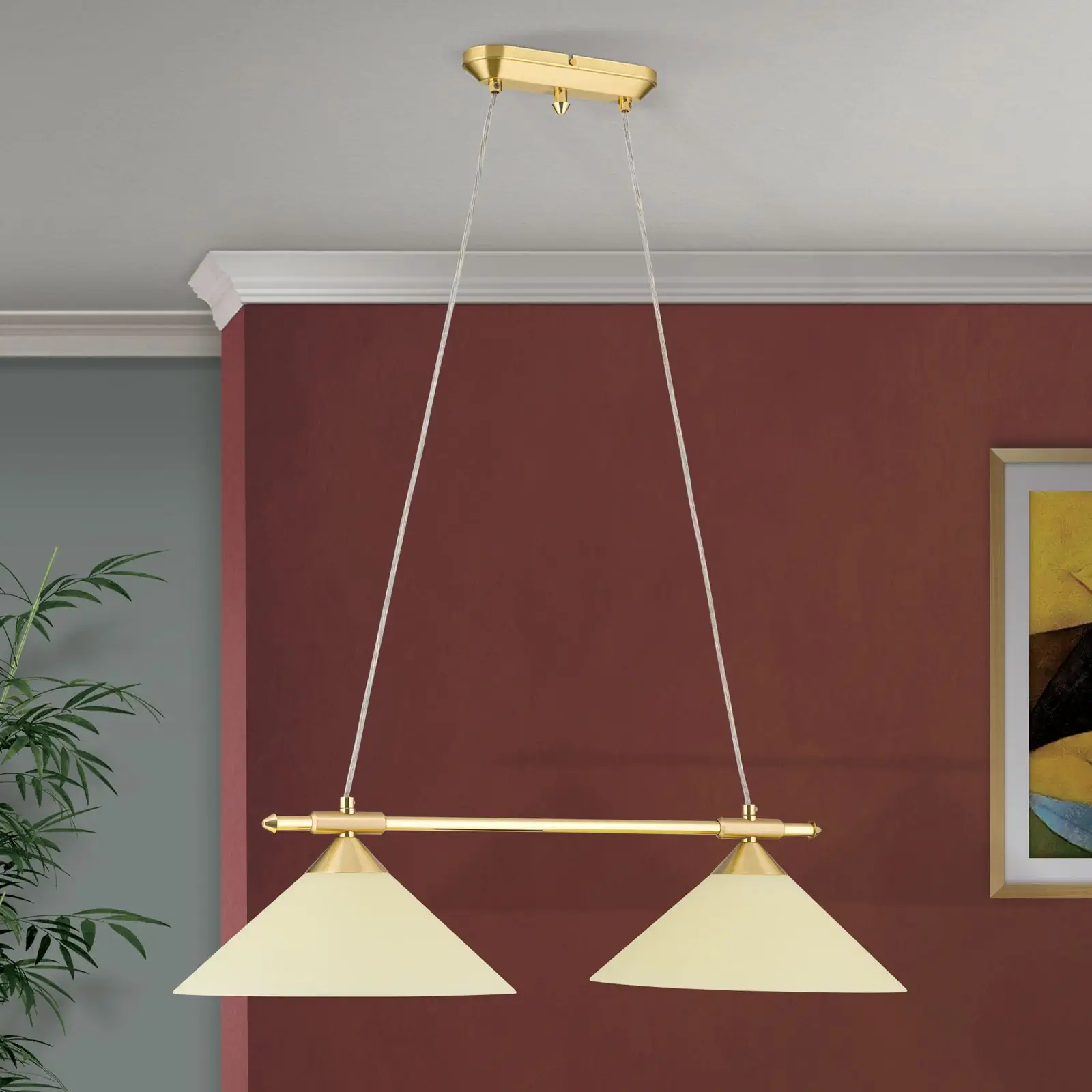 Viseća lampa ARTDESIGN, 2 izvora svetla, mat mesing, sa staklom boje šampanjca - 3